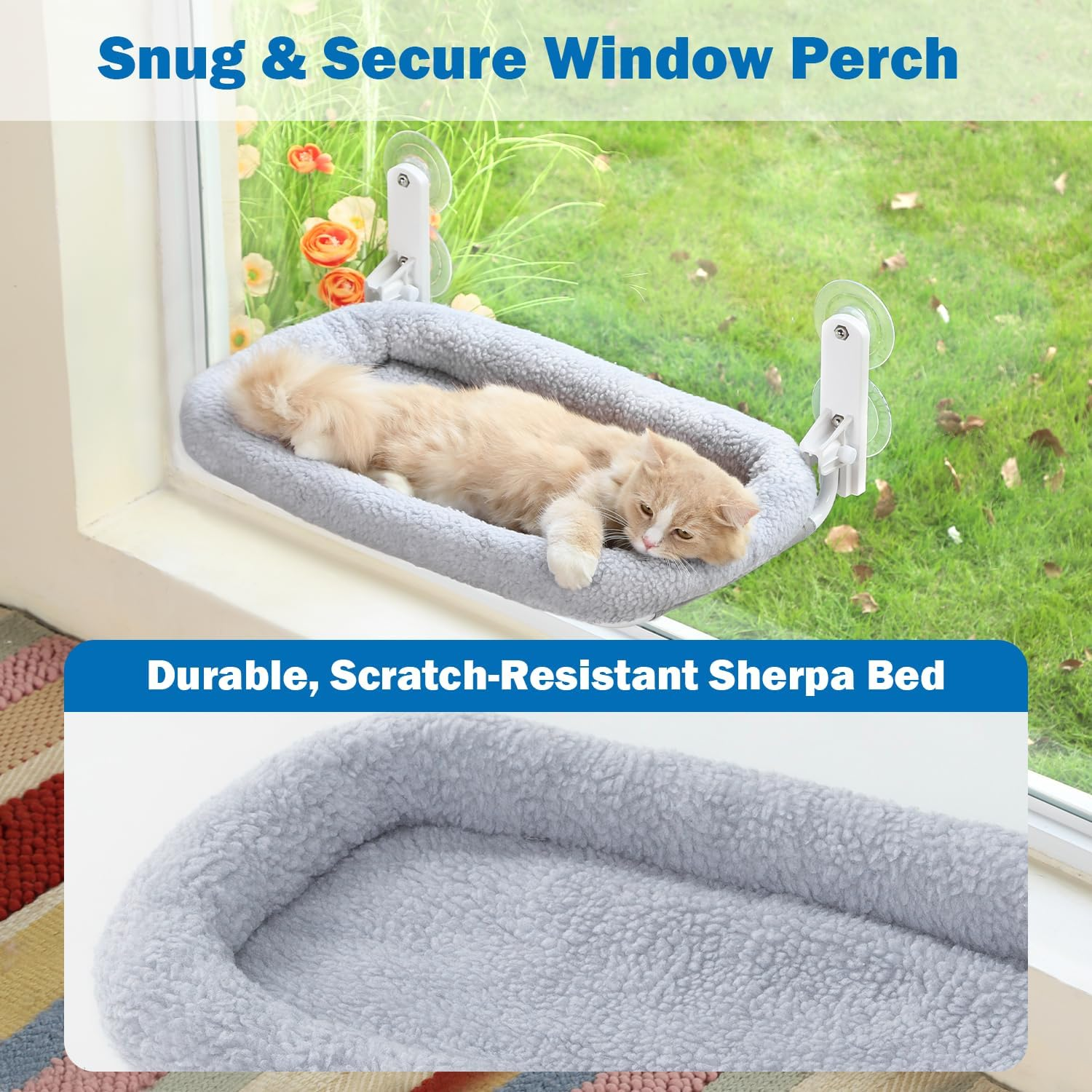 Zakkart Foldable Cat Hammock for Window - Cordless, Embeded Machine Washable Bed, Robust Metal Frame - Cat Window Perch for Large Cats and Kittens (Gray Bolster Bed, Medium) image number 4