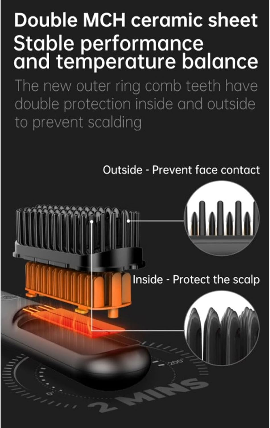 Cordless Hair Straightener Comb, Negative Ions, Dual MCH Ceramic Plates, Portable and Rechargeable for Hair Styling