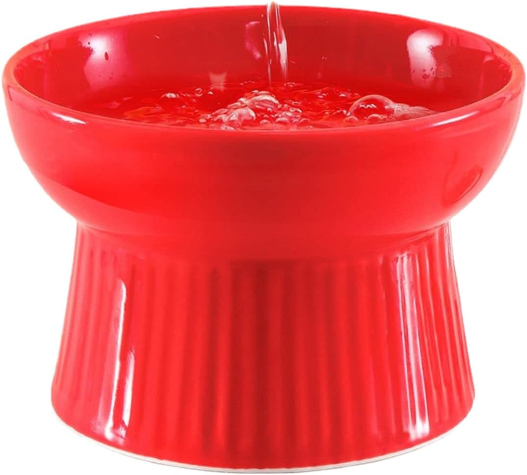 Ceramic Pet Bowl Neck Guard Cute Dog Bowl Cartoon Tall Cat Bowl Striped Ceramic for Flat Faced Cats,Small Dogs,Protects Pets Spine-Small,White