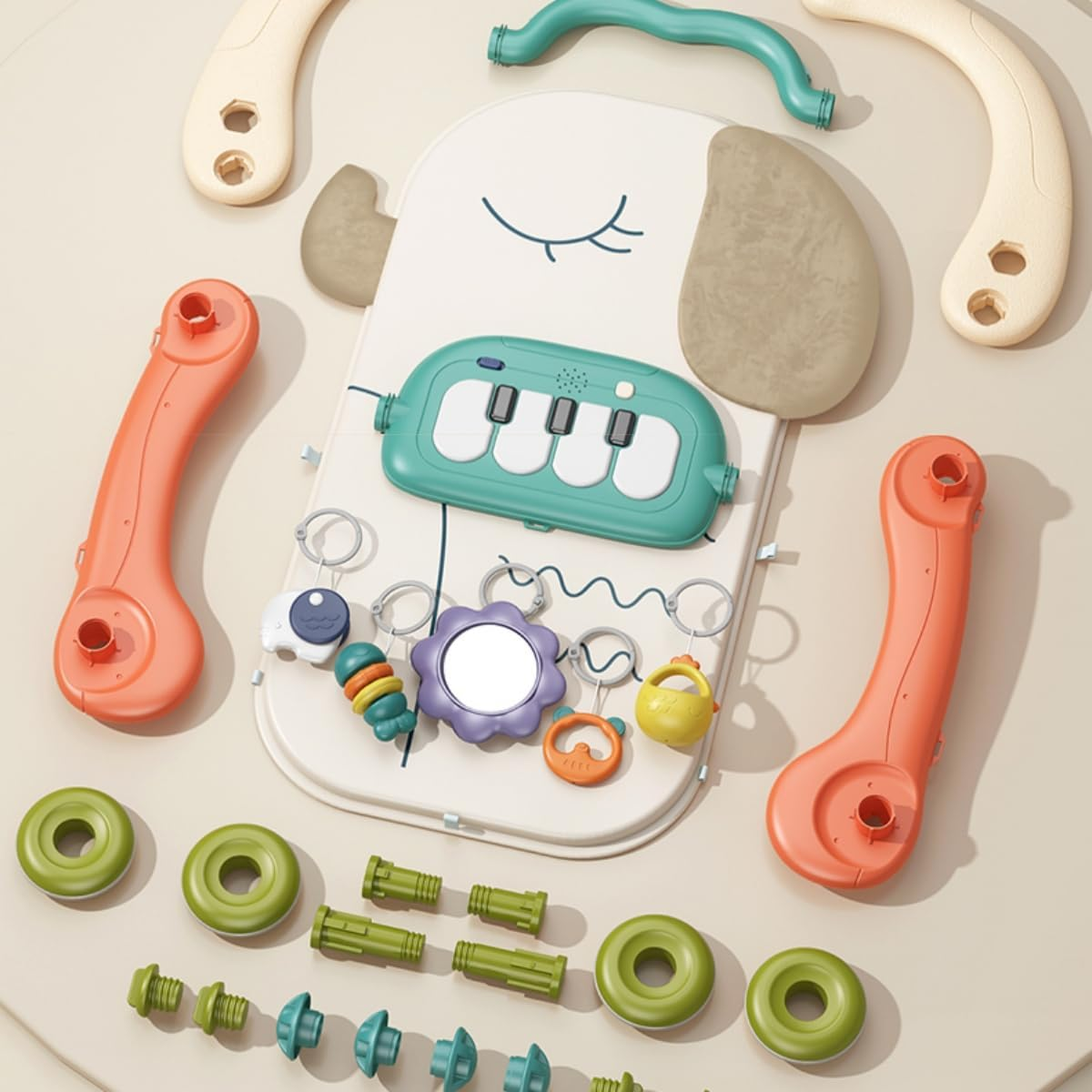 Baby Play Gym with Height Adjustment, Kick & Play Piano Mat with Music and Light, Tummy Time Mat with 5 Detachable Sensory Toys for Newborns to Toddlers (0&ndash;14M+) image number 6