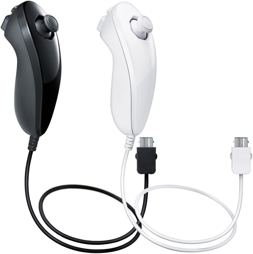 AFUNTA Nunchuck Controllers Compatible Nintendo Wii U, 2 Packs Replacement Compatible WII U Video Game - Black, White image number 4