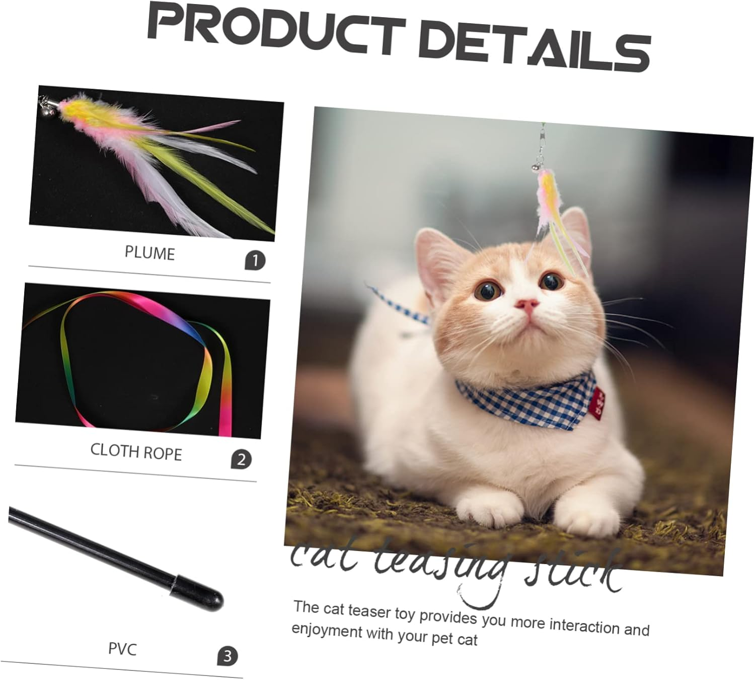 WEKAMOS 3Pcs Cat Teaser Wands Rainbow Satin Ribbon Lightweight Long Handle Cat Toys for Indoor Play and Exercise