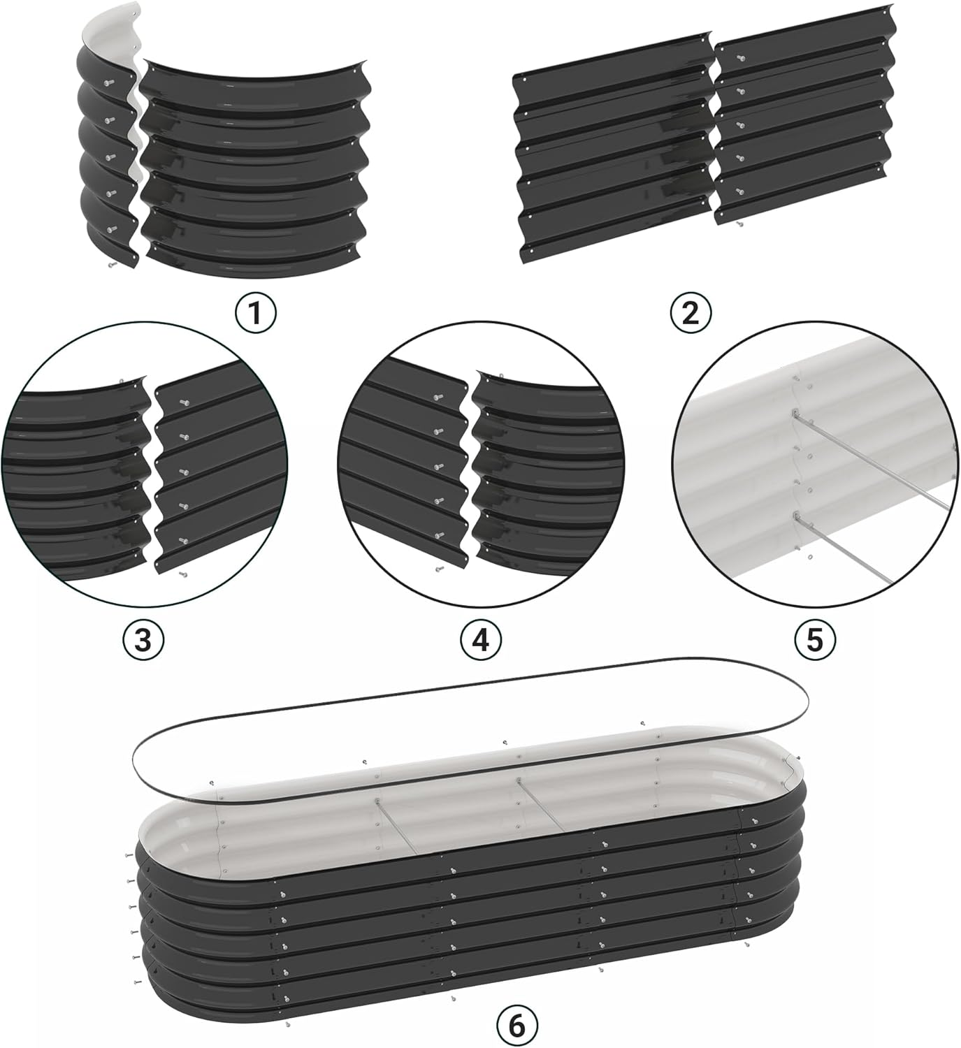 Advwin Raised Garden Bed, Galvanised Steel Planter 200 * 60 * 42Cm, Planter Box Outdoor with Easy Assembly, Large Garden Box for Vegetables Flowers Herbs image number 6