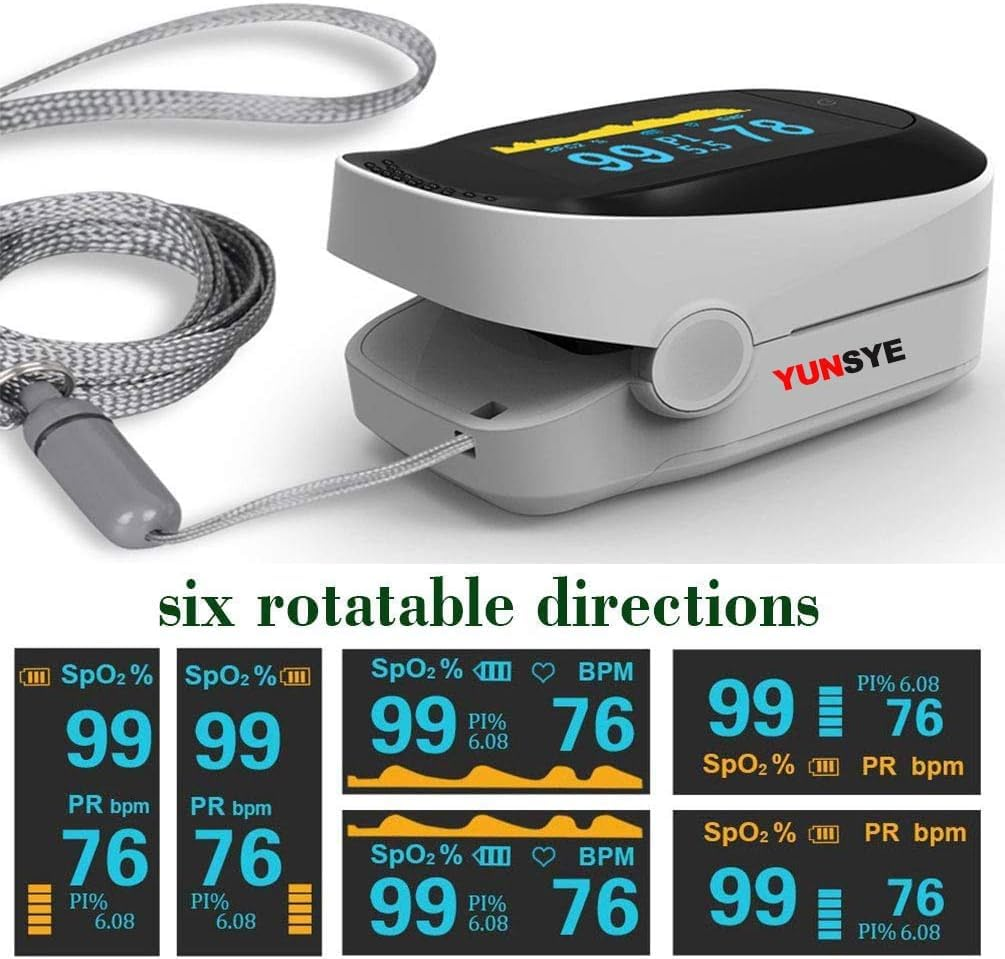 Finger Pulse Oximeter for Home Use Yunsye Portable Fingertip Blood Oxygen Saturation Monitor - Heart Rate Spo2 Level Meter - Oled Screen Sats Probe with Lanyard (White) image number 6