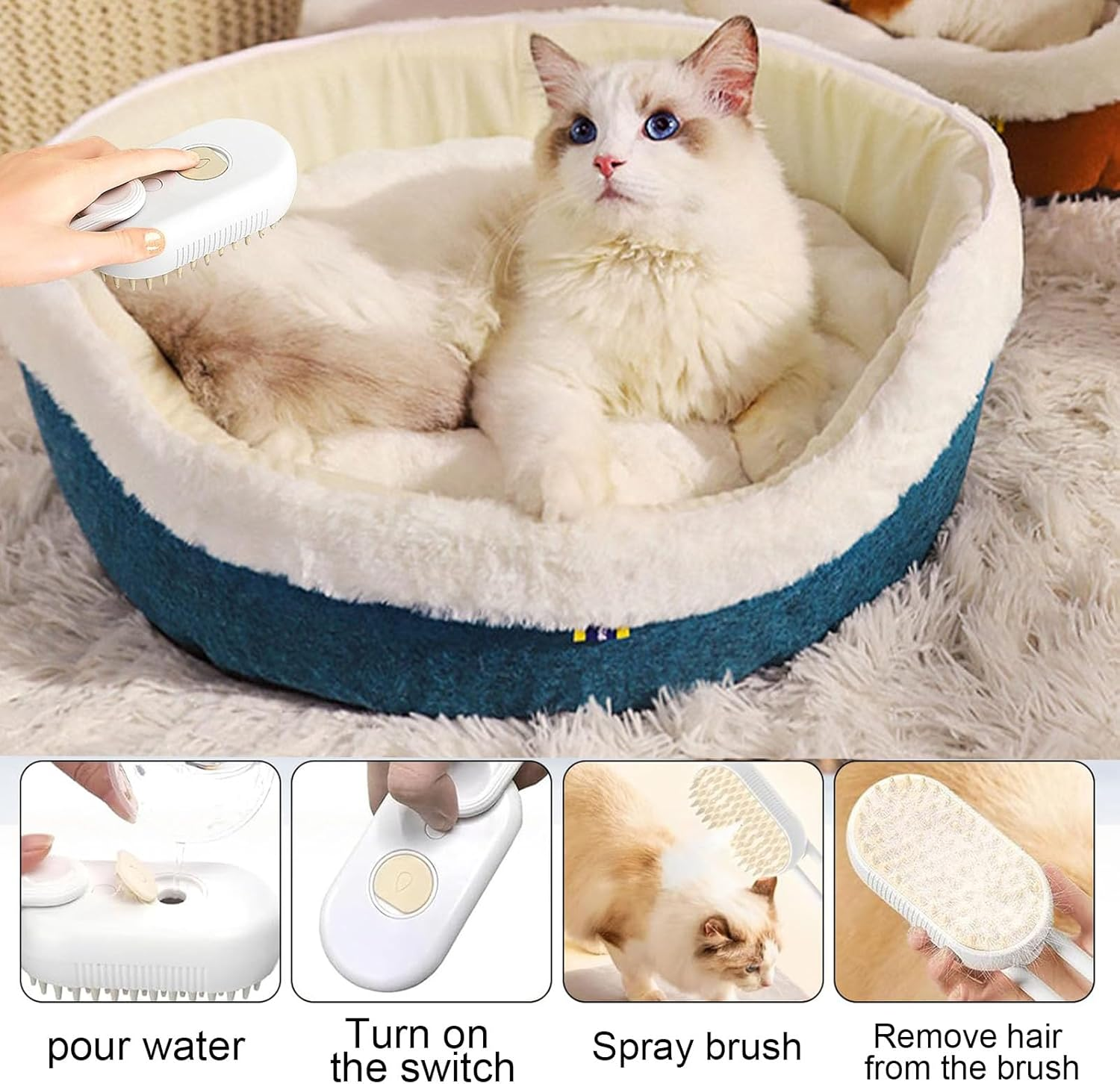 Cat Brush with Steam 3-In-1 Multifunctional Steamy Cat Brush Steam Brush Cat Steamy Brush Cat Care Brush Steam Brush for Cats and Dogs for Hair Removal image number 6