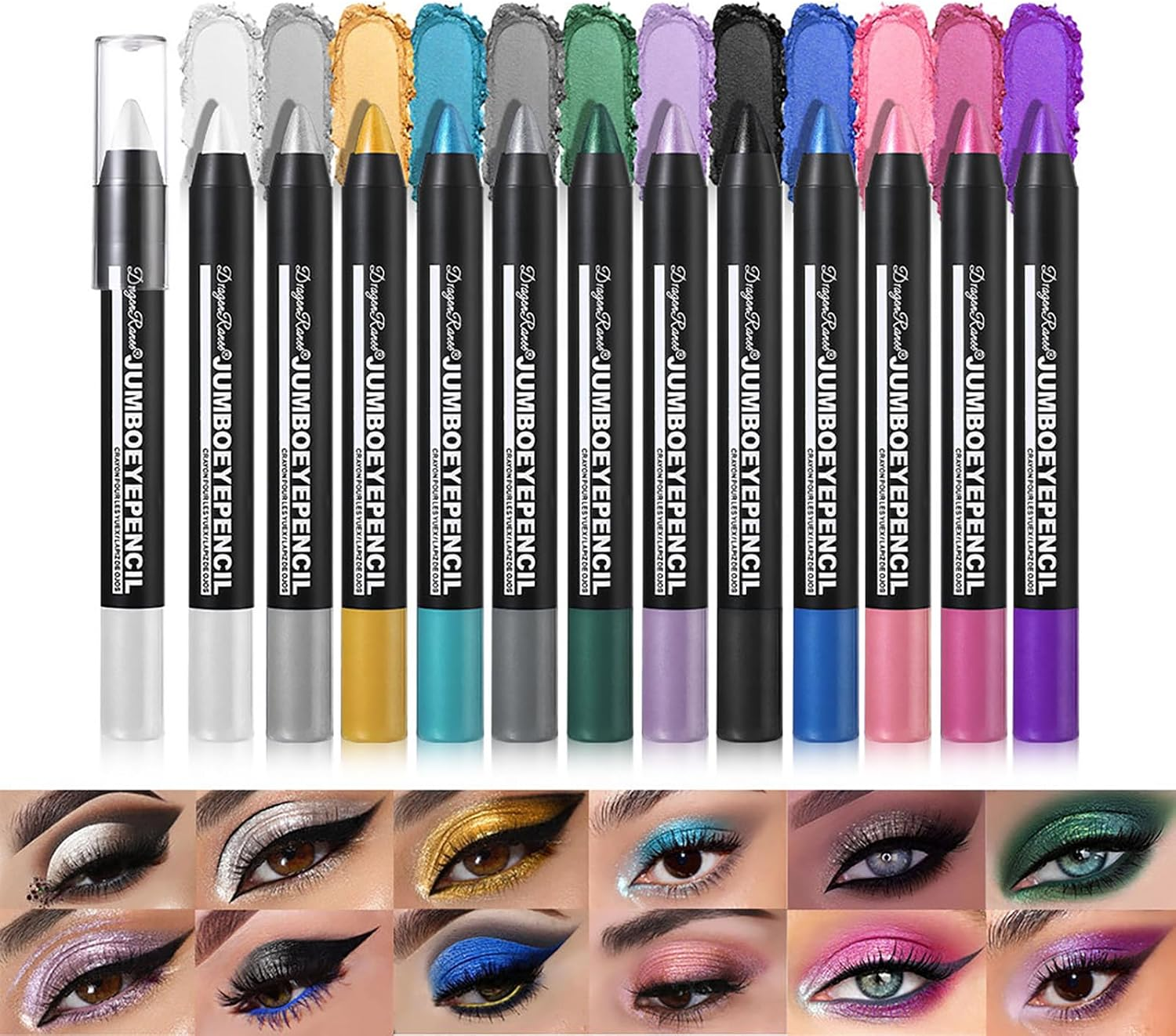 Dynaeuty 12PCS Cream Eyeshadow Stick Sets, Metallic Glitter Shimmer Smokey Eye Looks Waterproof Long Lasting Quick-Drying Sparkling Eye Shadow Makeup Kits (A)