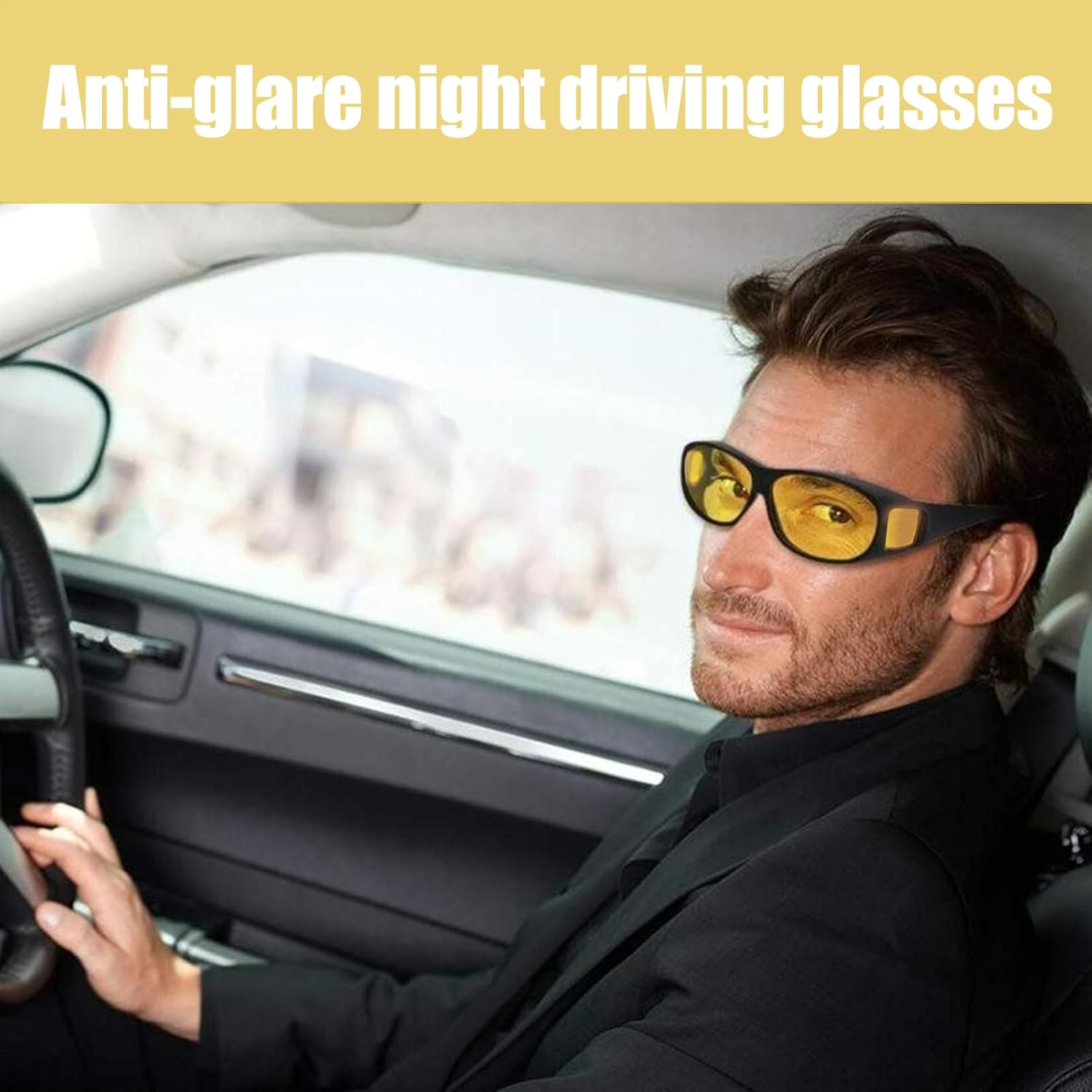 Night Driving Glasses - Polarised Visual Corn Army with Glossy, Yellow Tinted Colours Fit over , Reinforced Clarity Lenses for Roads, Men Women Comfort Design image number 5