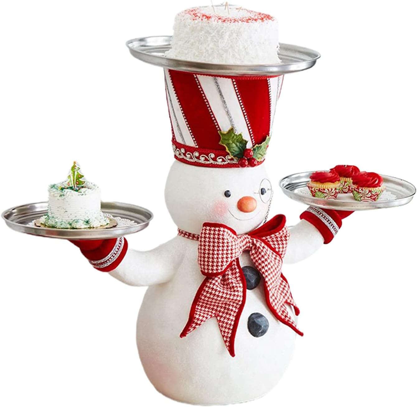 Christmas Snowman Treats Holder, Resin Snowman Statue Desktop Ornament Creative Snack Rack with 3 Trays Snowman Figure Snack Tray Rack for Home/942 (Size : Snowman+Tray(3Pcs)) image number 3