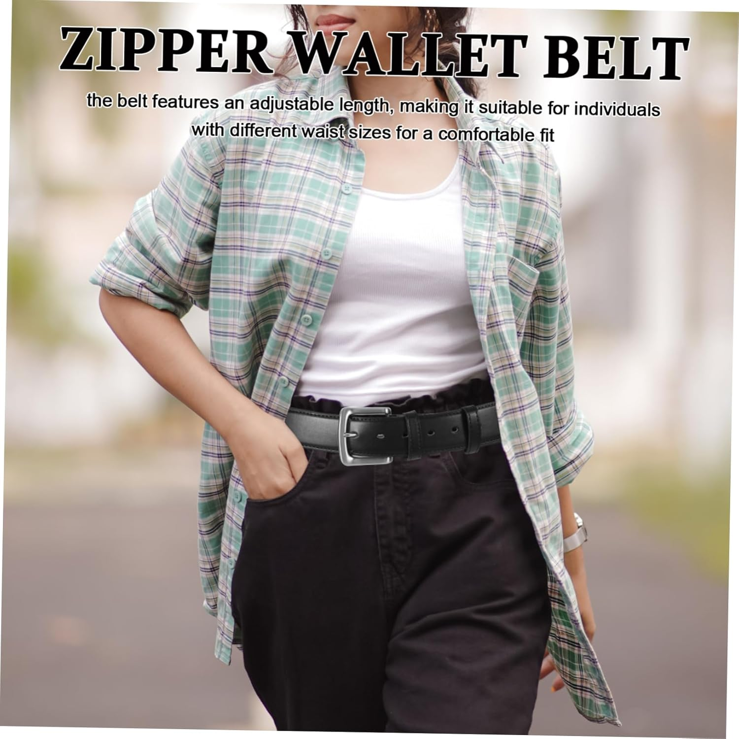 LALADEFIEE Anti-Theft Money Belt for Men PU Adjustable Waistband with Concealed Zipper Pouch for Secure Cash Storage Black image number 4