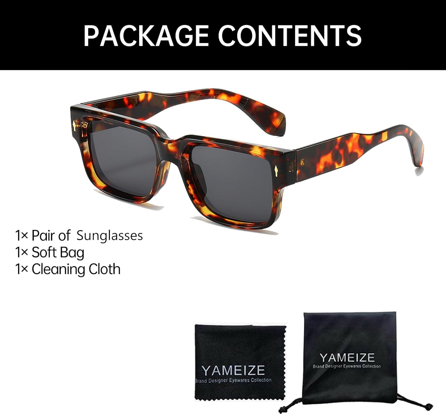 YAMEIZE Retro Square Sunglasses for Women - Men Vintage Rectangle 90S Sunglasses Thick Frame UV400 image number 1