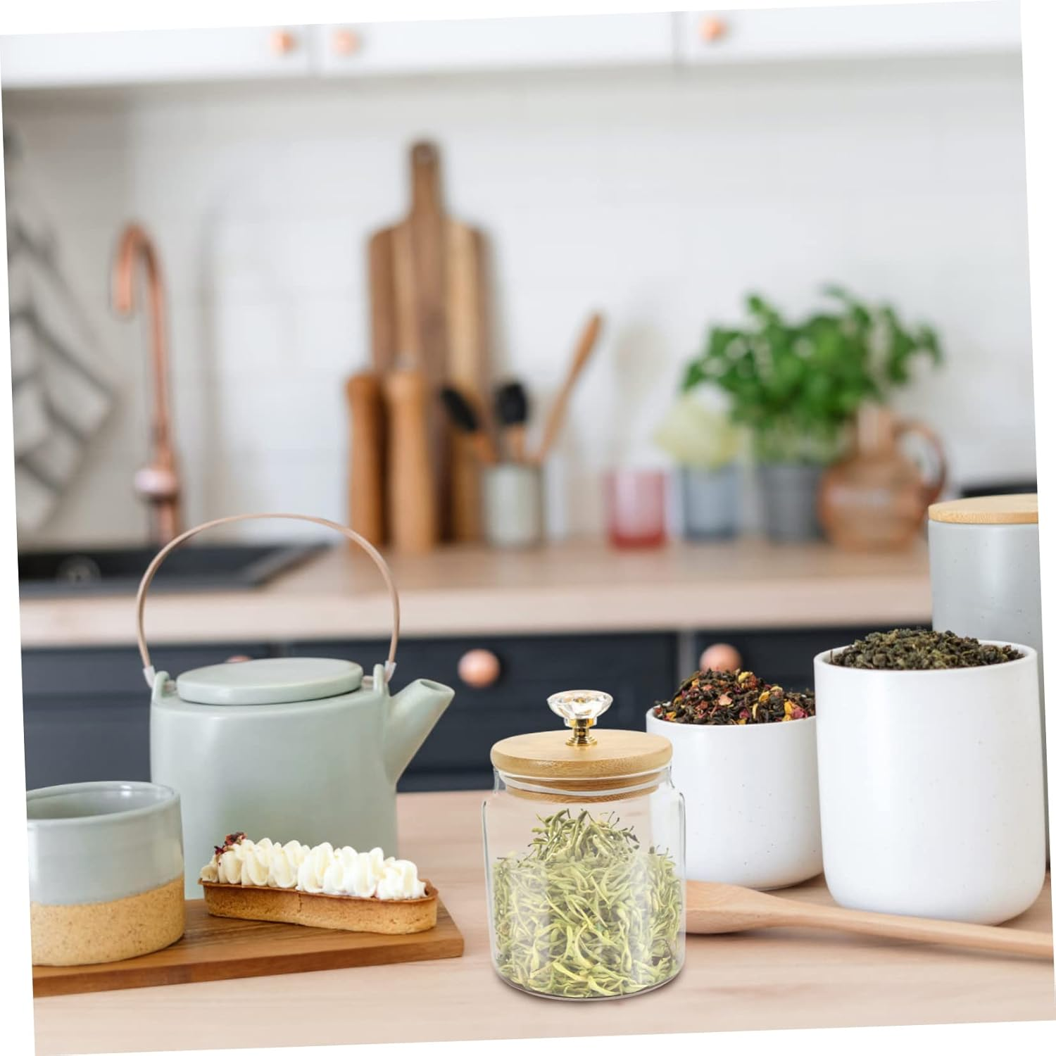 VINTORKY 2Pcs Glass Tea Canisters Loose Tea Canister Multi-Function Container Lid for Kitchen Storage for Dried Fruit and Home Supply