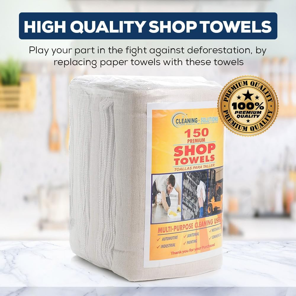 SIMPLI-MAGIC 79142 Shop Towels 14"X12", 150 Count (Pack of 1), Cotton, White - White- Full Case image number 6