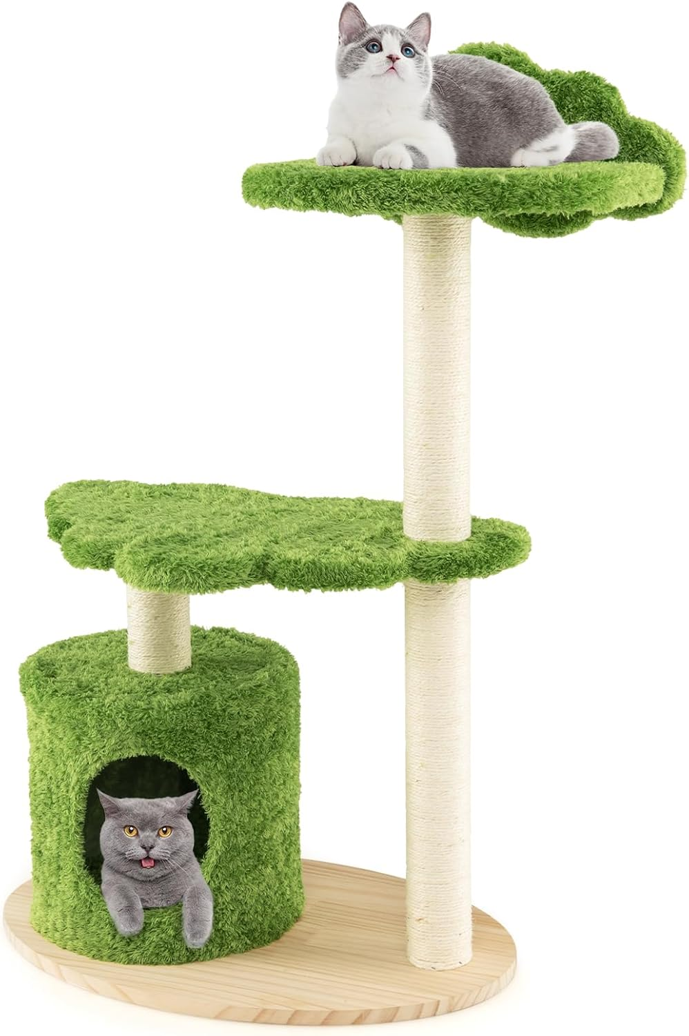 Wooden Cat Tree, 97CM Tall Cat Climbing Stand W/Sisal Scratching Posts, Cat Condo, Top Perch, Solid Wood Base, 3-Layer Cat Activity Center, Cat Tower Furniture for Indoor Kittens & Adult Cats image number 2