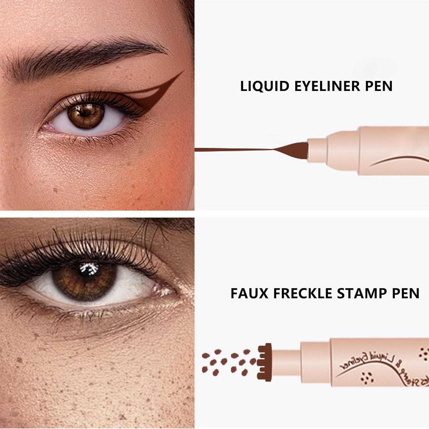 Ueiykoz Eyeliner Freckle Pen,2 in 1 Liquid Freckle Stamp & Smudge-Proof Liquid Eyeliner,Natural Long Lasting Waterproof Freckles Tattoo Pen,High Pigment(01# Light) image number 6