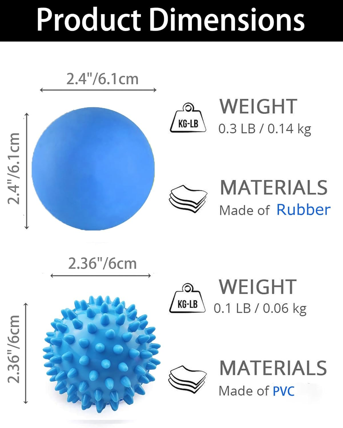 Wayfurr Massage Ball Set &ndash; 2 Pack Smooth Lacrosse Ball & Spiky Massage Ball for Myofascial Release, Deep Tissue Massage, Plantar Fasciitis Relief image number 3