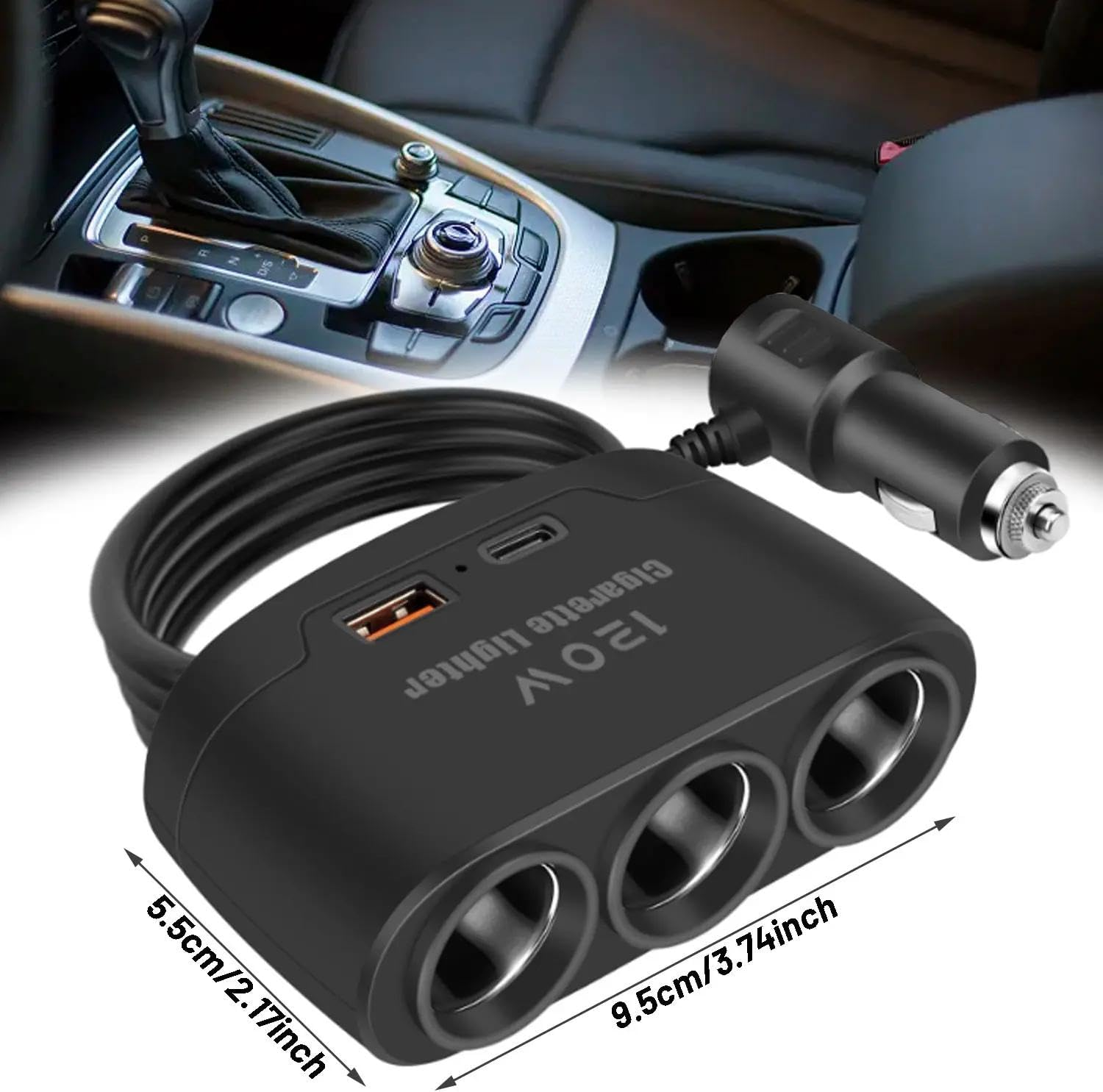 3-Way Car Lighter Splitter with USB & PD Fast Charging, 12V/24V 120W, Smart IC & Fuse, for Phones, Tablets, Car Vacuum, Heated Blankets image number 2
