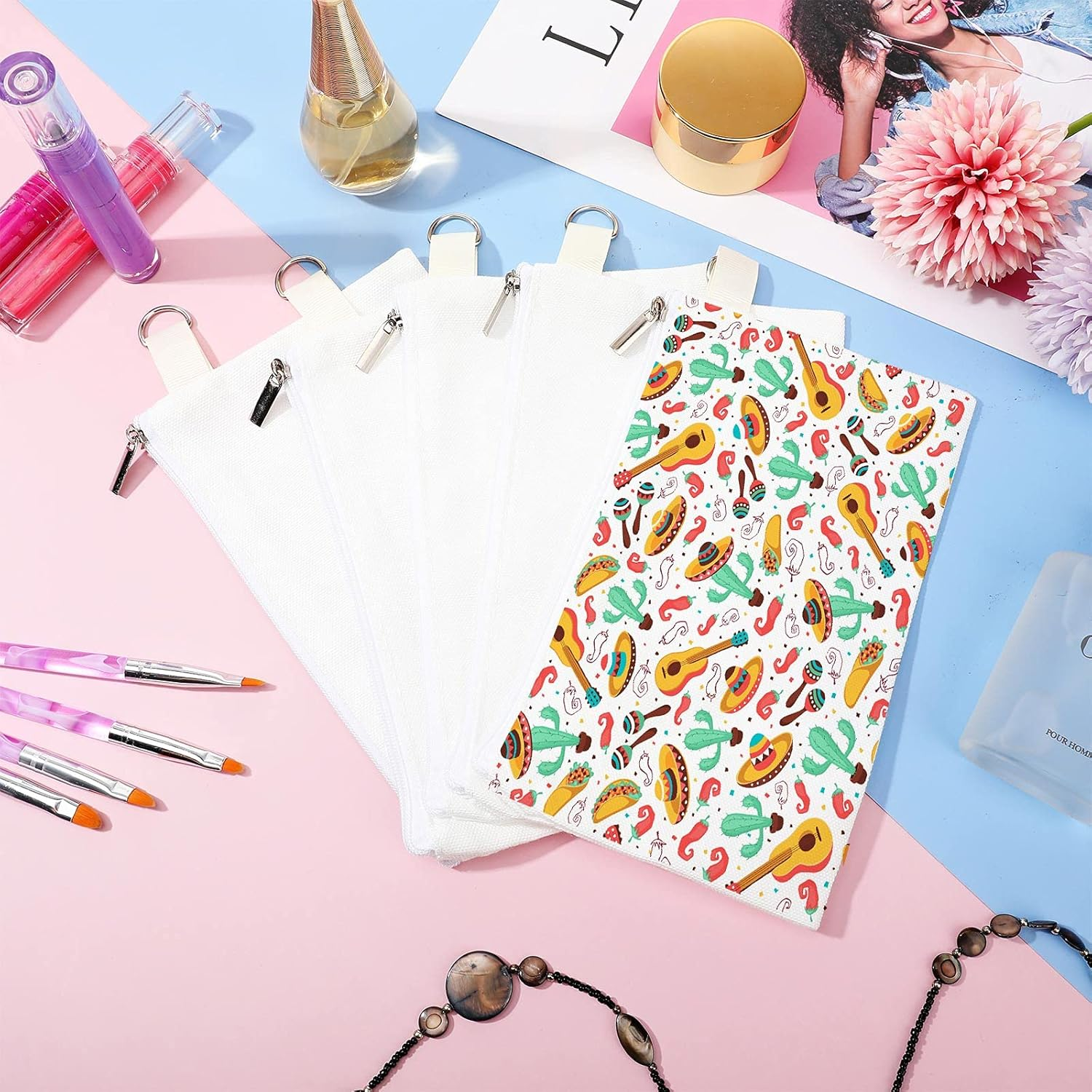 Cosmetic Bags Multipurpose Sublimation Blanks DIY Heat Transfer Makeup Bags Iron on Transfer Zipper Canvas Pouch Toiletry Pouch Pencil Bag for Multi-Functional Travel DIY Craft School (12) image number 2