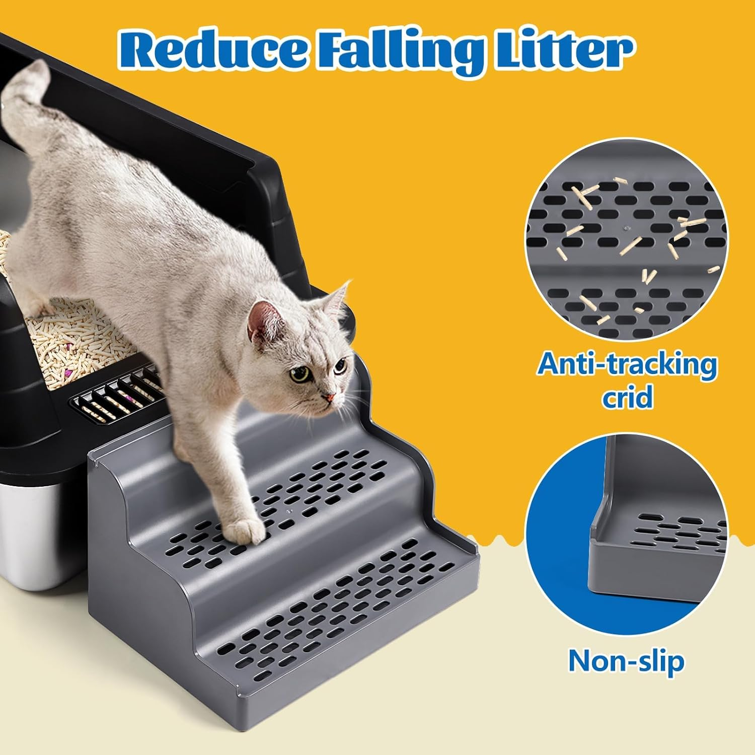 Rolcoassuns Cat Ramp for Cat Litter Tray, Cat Litter Tray Steps/Stairs with Filter Function and Non-Slip Rubber Feet, Suitable for Small and Older Cats image number 2