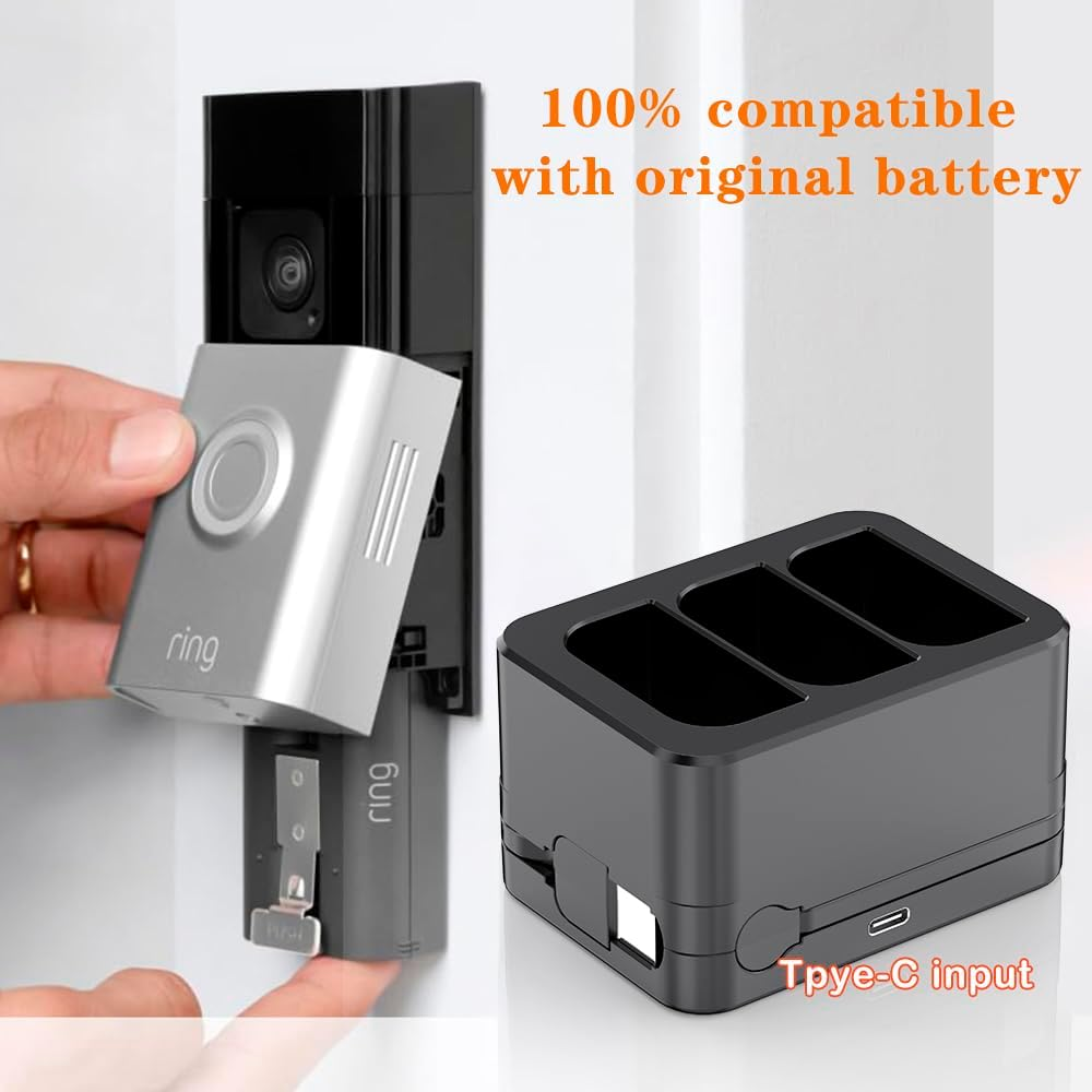 3-Slot Charger/Charging Dock, Suitable for Ring Doorbells and Camera Batteries,With LED Display,Compatible with Video Doorbell 2/3/4/3Plus/Spotlight Cam/Peephole Cam - Black-2 Slots image number 7