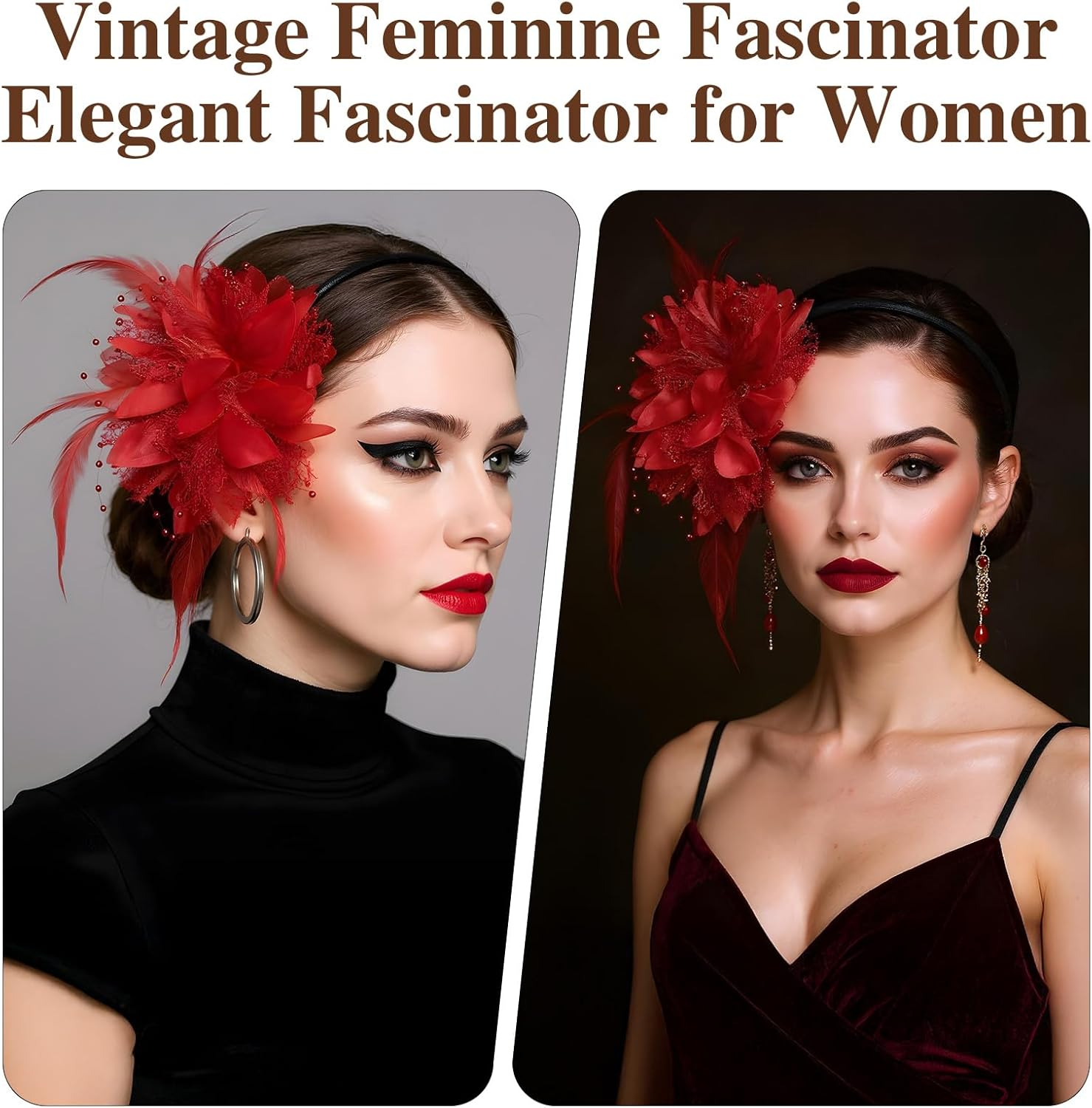 Gjinxi Feather Headband with Artificial Flowers for Women, 1920S Fascinator Headpiece, 20S Headband, Veil Hair Band for Wedding Cocktail Dresses Accessories Carnival image number 5