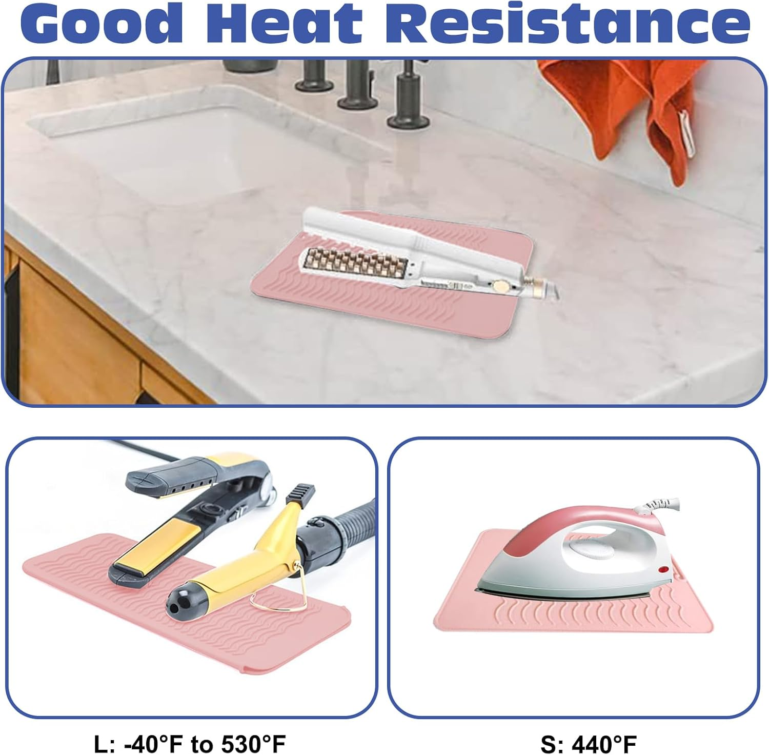 KASESSS Pack of 2 Silicone Mats for Hair Straighteners Curling Irons 2 Sizes Heat Resistant Mat Soft for Straighteners Travel Mat Portable Heat Resistant Mat Bag for Hair Styling Tools image number 3