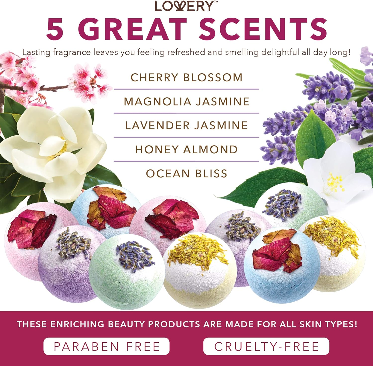 Bath Bombs Gift Set for Women &ndash; 10 Oversized Two Tone Bath Fizzies with Shea & Coco Butter Dry Flower Petals &ndash; Rich Spa Bath Set in Cute Tub - Multiple Fragrances &ndash;