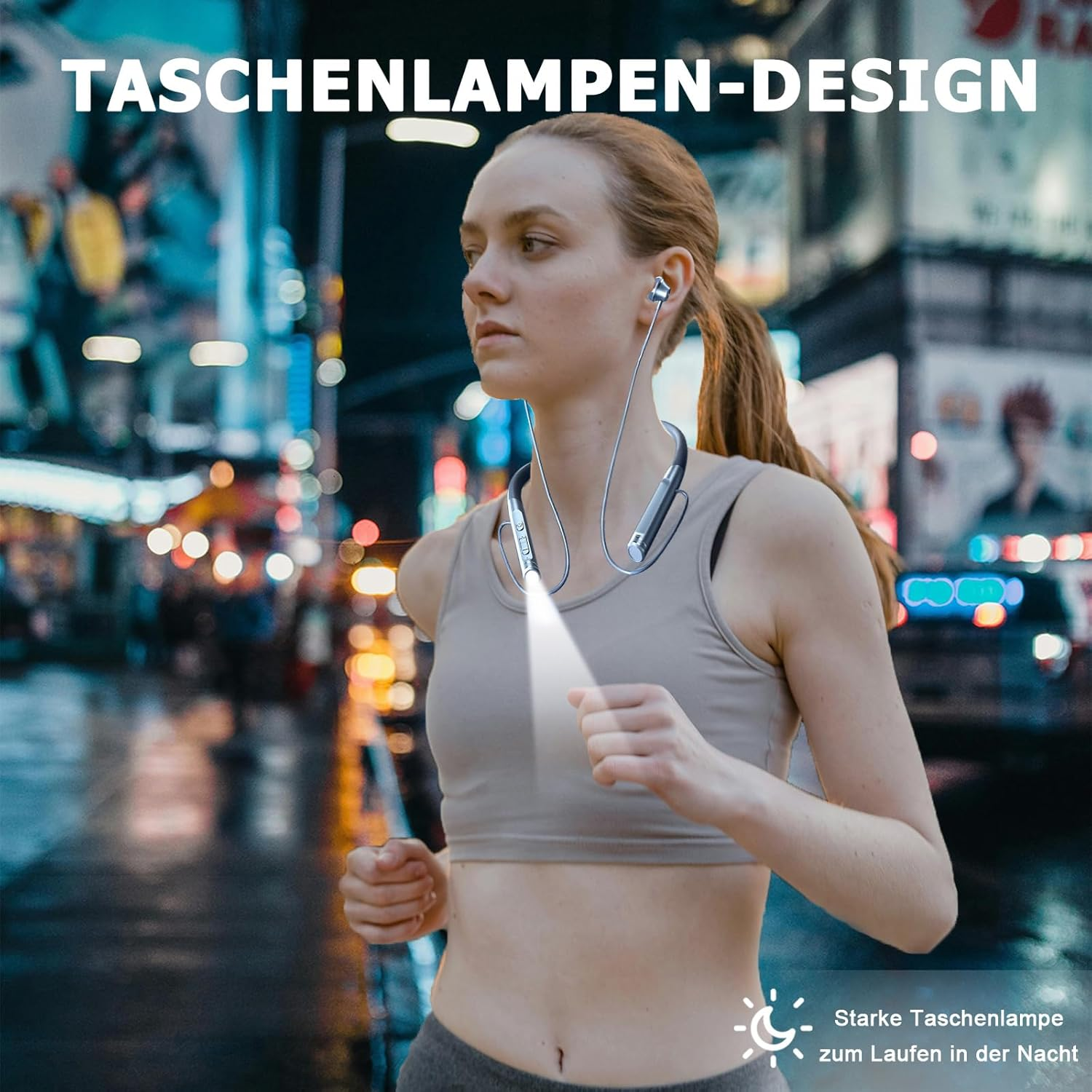 Bluetooth Headphones in Ear Wireless with Neckband Waterproof Sports Headphones Microphone Noise Cancelling Headphones Headset Torch Earphones with Cable Wireless Earbuds for Running Jogging Sports image number 2