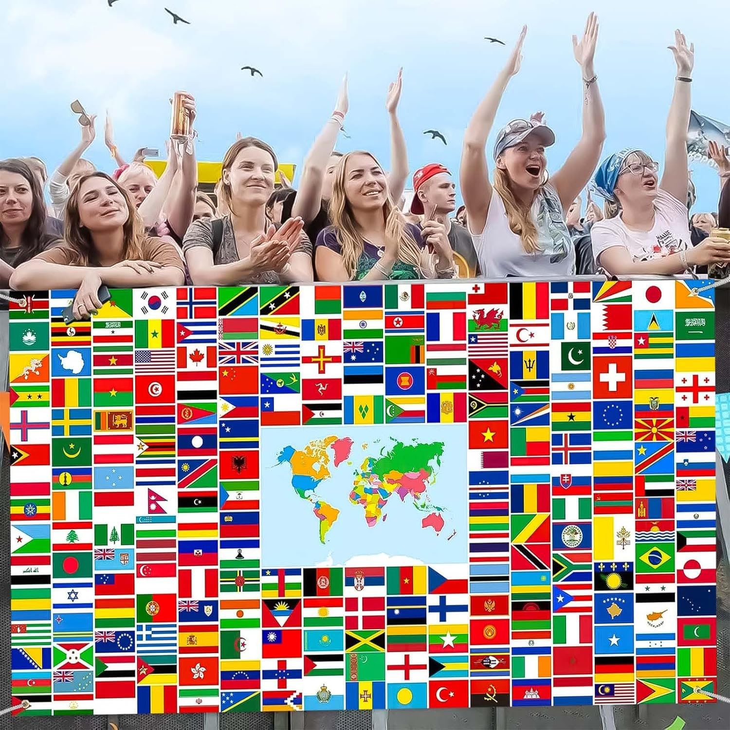 CHEUNGHAO World Flag Banner International Flags Banner Country Flags Banner Backdrop Decoration with Brass Grommets image number 2