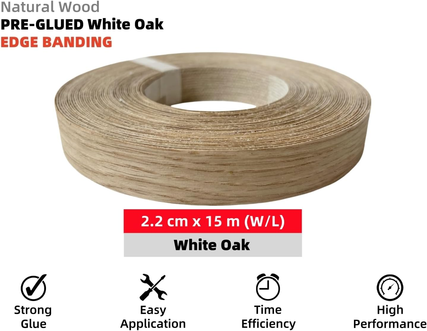 Preglued American White Oak Wood Veneer Edging, Plywood Edge Banding, Flexible Wood Tape, Iron on Easy Application Veneer Edging with Hot Melt Adhesive Back (2.2Cmx15M) image number 5