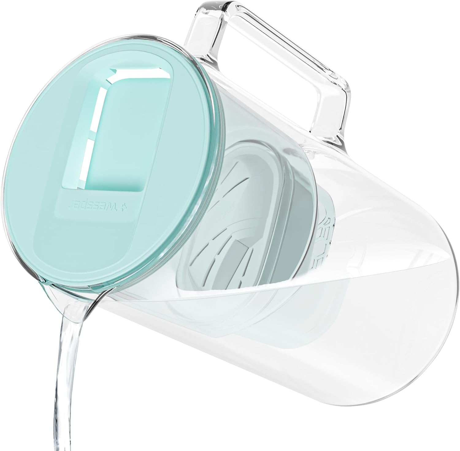 Wessper Glass Water Filter Jug 3L Cartridges Replacement for Dafi Unimax Aquaphor A5 Brita Maxtra+ Philips AWP212/10, Includes 1 Water Filter Cartridge, Reduces Limescale and Chlorine, Mint