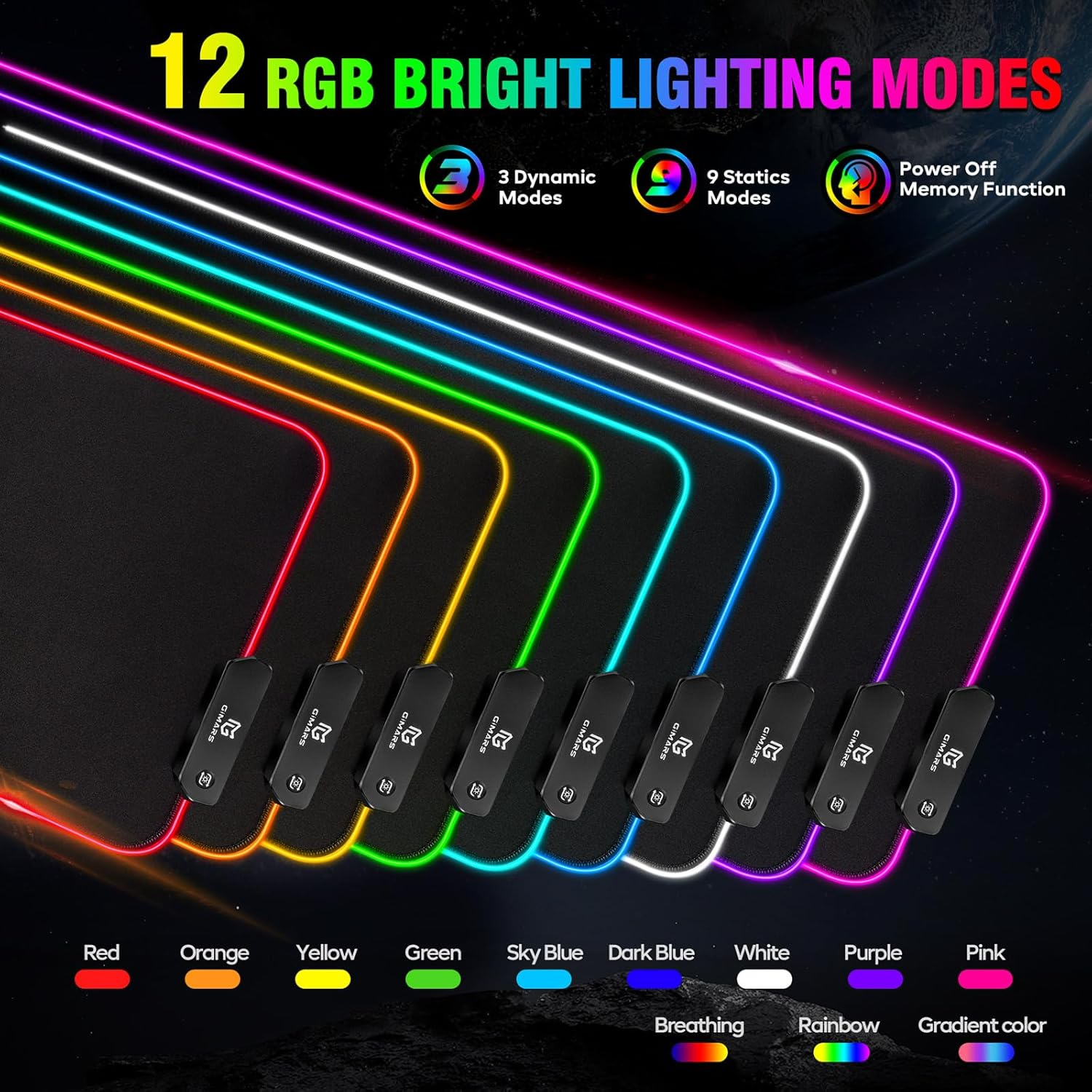 Gimars 800X300X5Mm Large Gaming Mouse Pad with 12 LED Lighting Modes, RGB Mouse Pad with Stitched Edges, Premium Micro-Weave Cloth, Waterproof Desk Mat, Keyboard and Mouse Pad for Desk, Gaming, Office image number 5