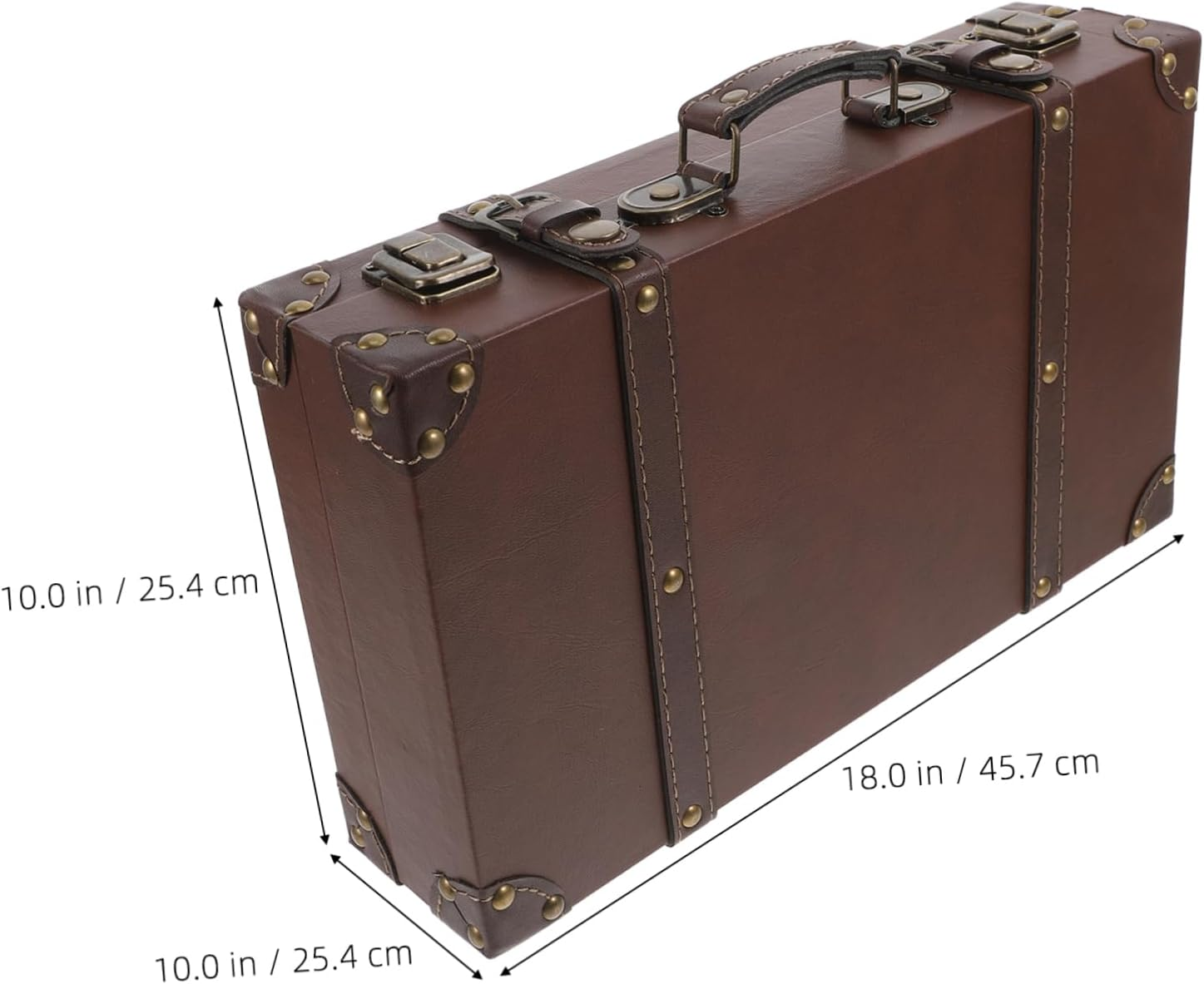 BIUDECO Vintage Style Leather Trunk Retro Luggage Decor Small Brown Suitcase Decorative Storage Box for Home Display Photography Props image number 4