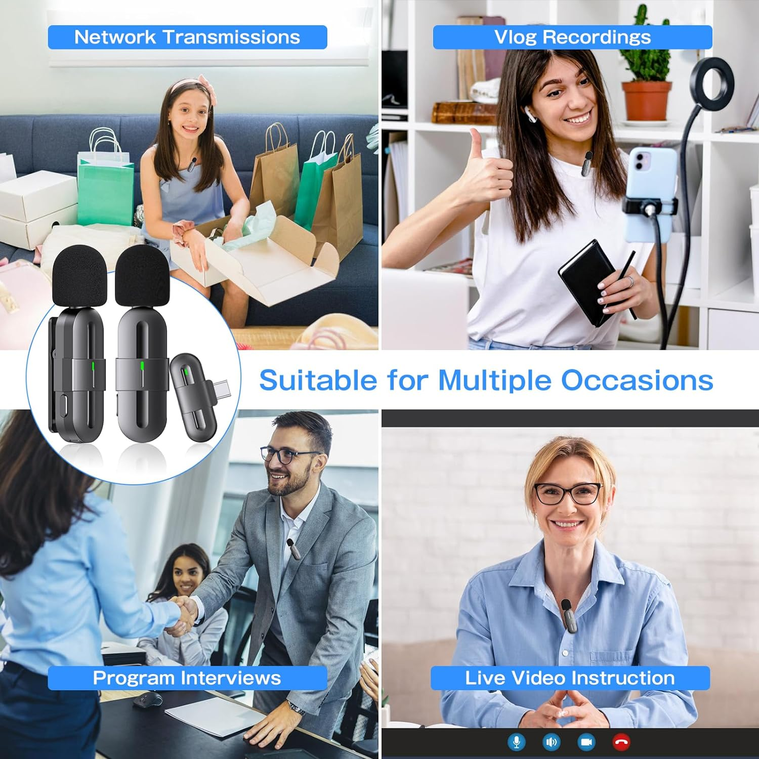 KINGONE Wireless Lavalier Microphone Plug & Play Wireless Microphone, Transmission Distance 20 Meters, Mini Mic for Interview/Podcast/Tiktok/Youtube/Vlog, Compatible with Iphone/Ipad/Android/Pc image number 2