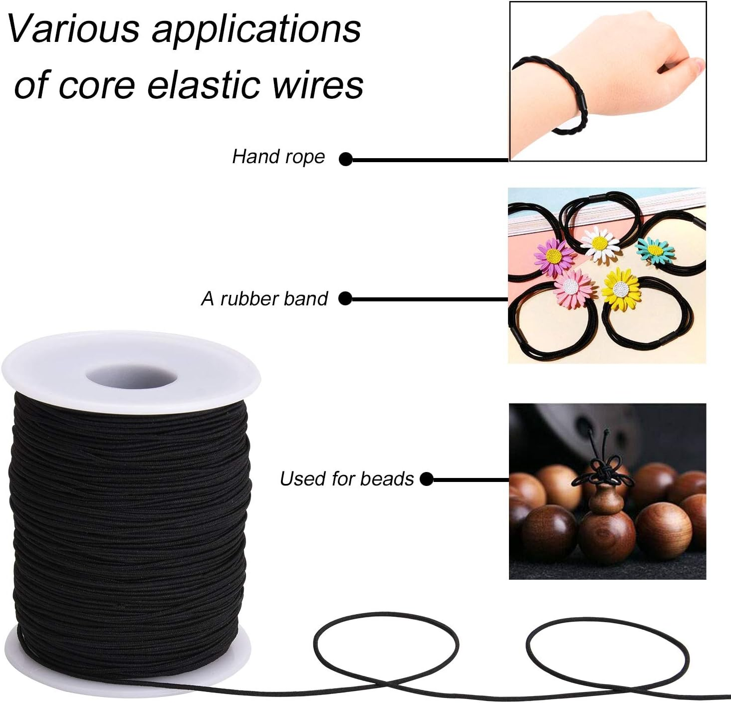 Noverlife Elastic Cord, 2 Rolls 0.04"/1Mm 109Yd/100M Jewelry Making Beading Stretch String, Elastic Fabric Thread Wire Macrame Cord DIY Crafting Rope Bungee Shock Cord - Black & White image number 5