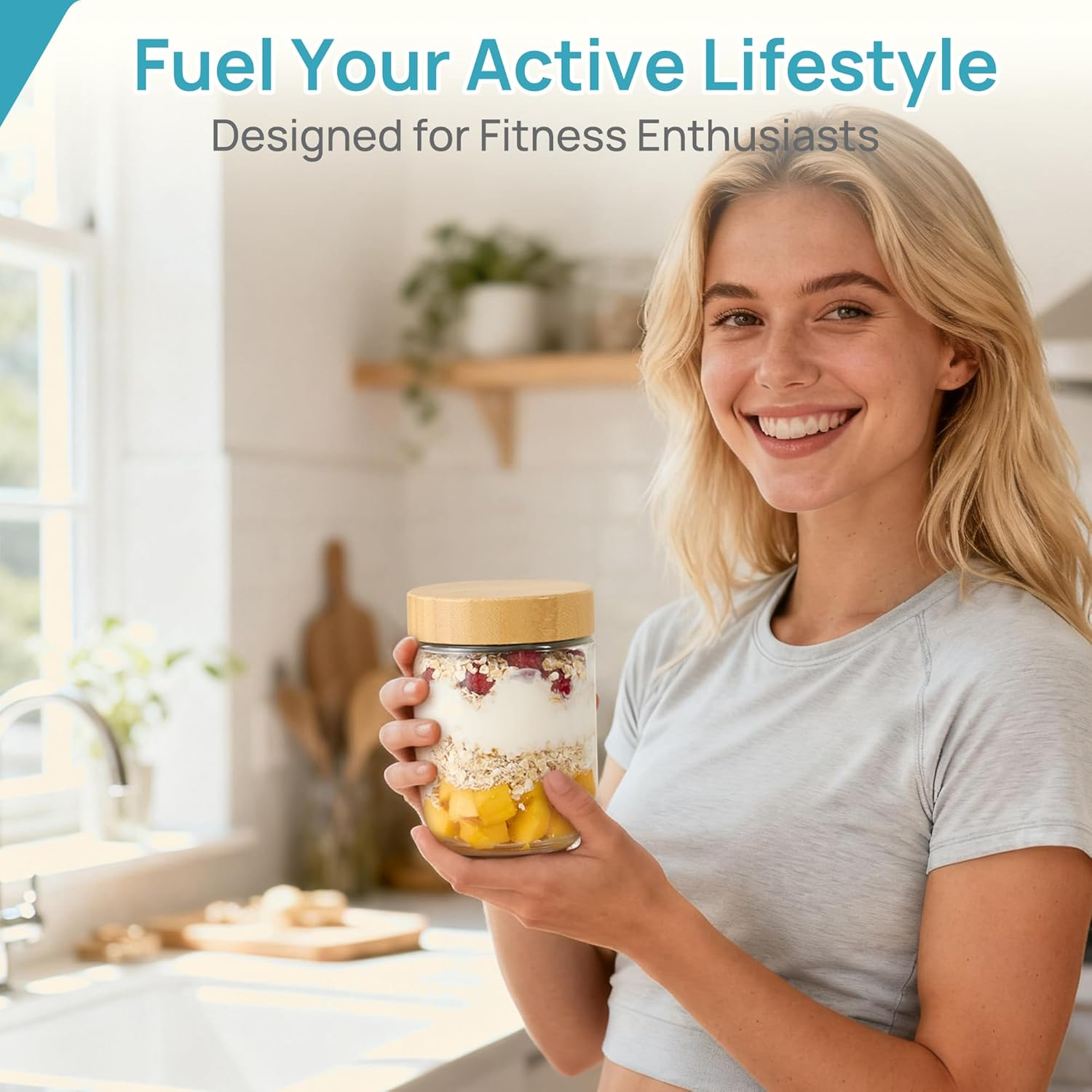 Vtopmart 6 Pack 16Oz Glass Overnight Oats Containers with Bamboo Lids, Portable Wide Mouth Glass Jars Leak-Proof, Reusable Glass Food Storage Containers for Yogurt Chia Pudding Salad Pickling Snacks image number 2