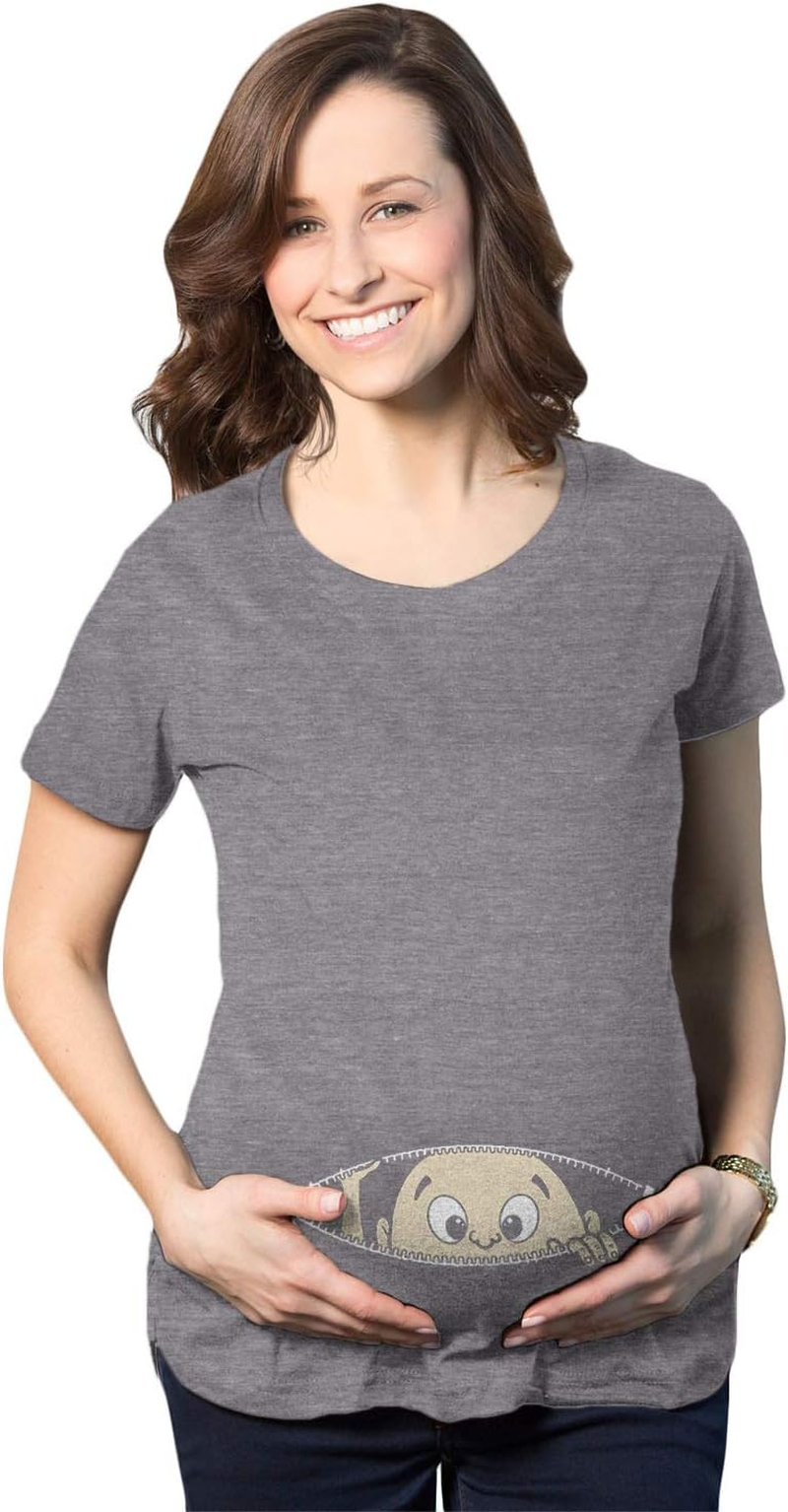 Crazy Dog T-Shirts Maternity Baby Peeking T Shirt Funny Pregnancy Tee for Expecting Mothers