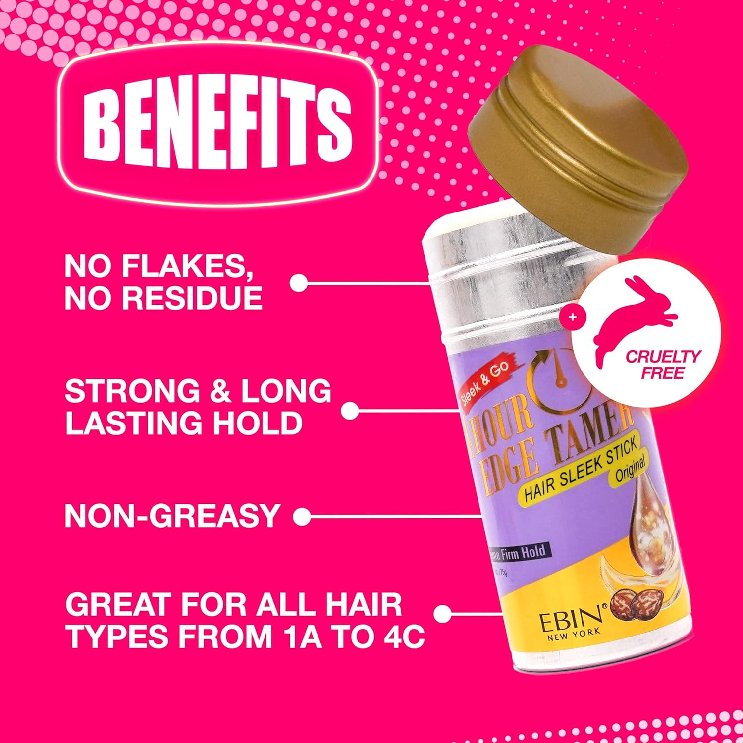 EBIN NEW YORK 24 Hour Edge Tamer Hair Sleek Stick, Extreme Firm Hold, 2.7 Oz, Original &ndash; Sleek & Go, No Flaking and White Residue image number 4