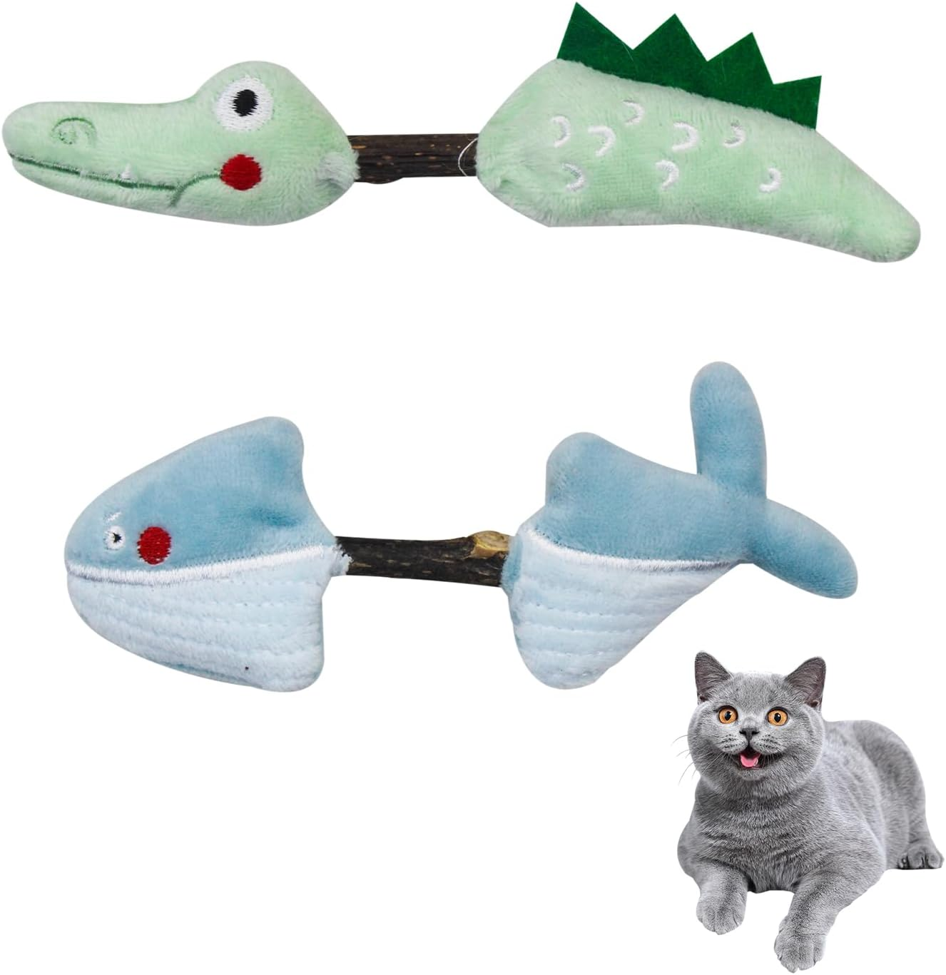 Andiker Silvervine Chew Sticks, 2 Pieces Cat Catnip Sticks with Silvervine Sticks for Indoor Cats, Natural Molar Stick Cat Toy for Cat Teeth Cleaning Chewing (Green + Blue)