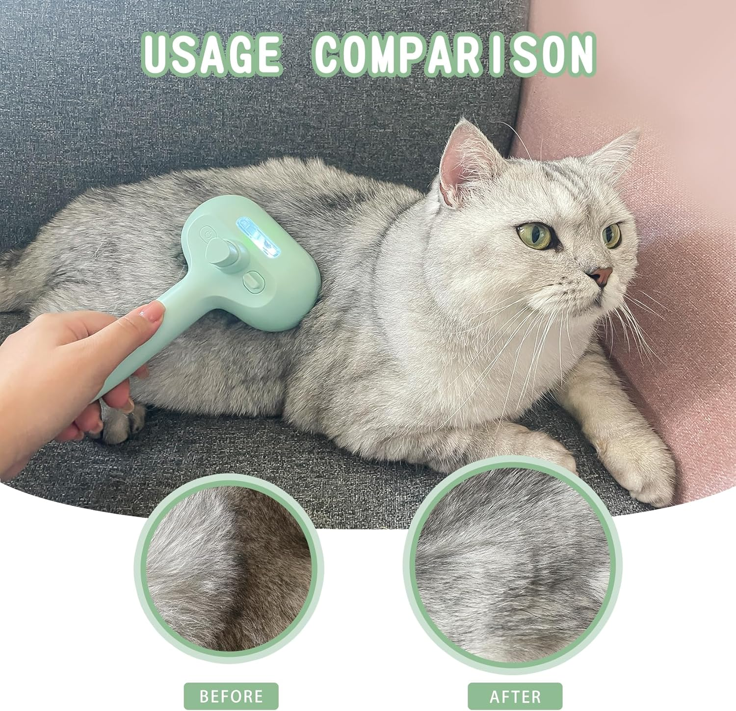 Pet Spray Hair Comb, Cat Hair Brush with Water, Pet Hair Removal Comb with Water Tank, Wet Cat Comb, 2 in 1 Cleaning Brush Cat,Cat Brush with Release Button,Pet Hair Cleaner Brush for Cat (Sky Blue) - Sky Blue image number 2