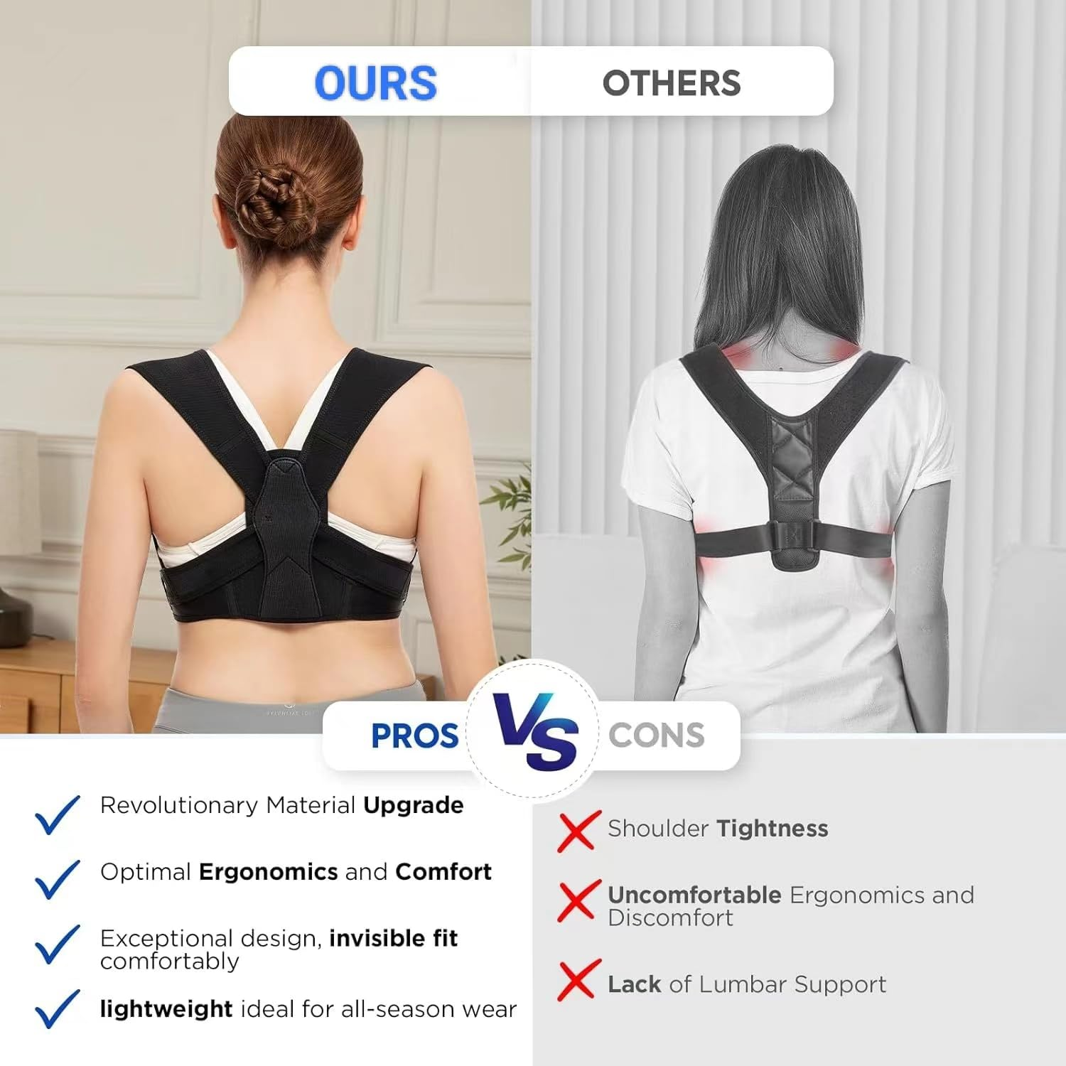 Posture Corrector for Women and Men- Adjustable Upper Back Brace Support - Shoulder Straightener, Breathable Back Straightener Back Corrector Posture Improve and Neck, Back, Shoulder Pain Relieve
