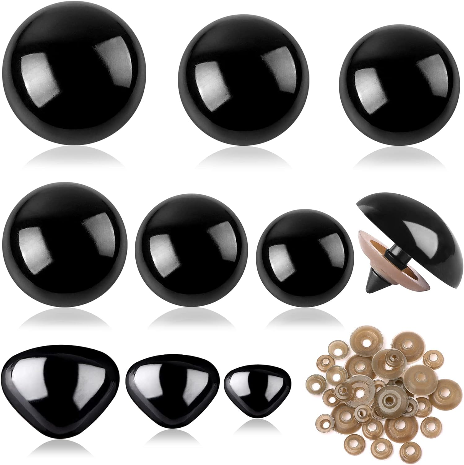 UPINS 90Pcs Safety Eyes and Noses for Amigurumi Large Plastic Craft Crochet Eyes for Stuffed Animals DIY Puppet Bear Toy Doll Making Supplies