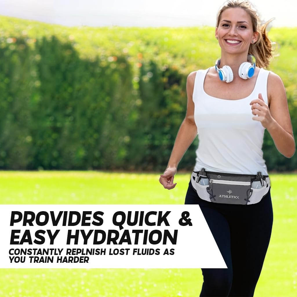 Waterproof Waist Travel Bag with Water Bottle Holder, Lightweight Crossbody Bag & Running Belt for Men & Women, Passport Holder & Travel Essentials Sling Bag, Phone Holder for Outdoor Sports. (Grey)