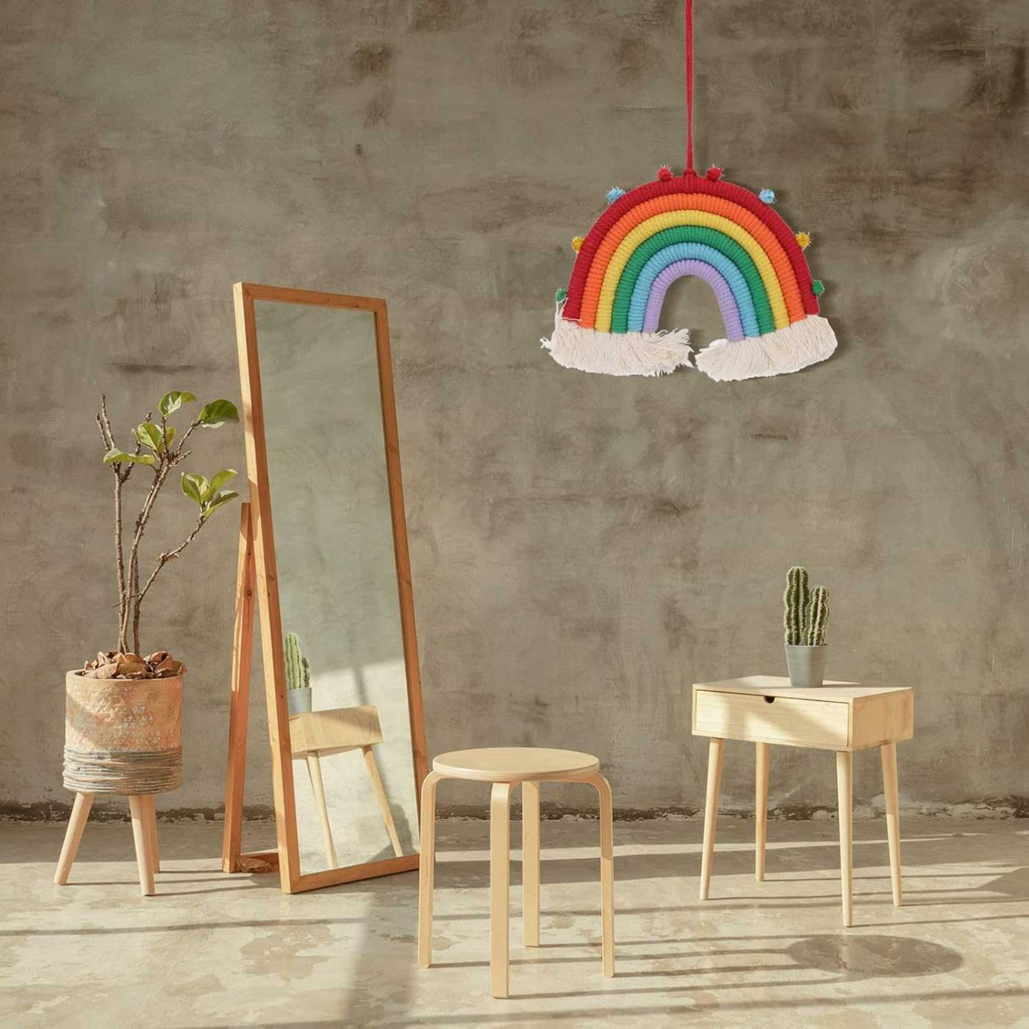 Handmade Rainbow Tassel Pendant Red Ball Rainbow Hanging Home Decor Woven Wall Tapestry Hanging Decoration for Living Room image number 5