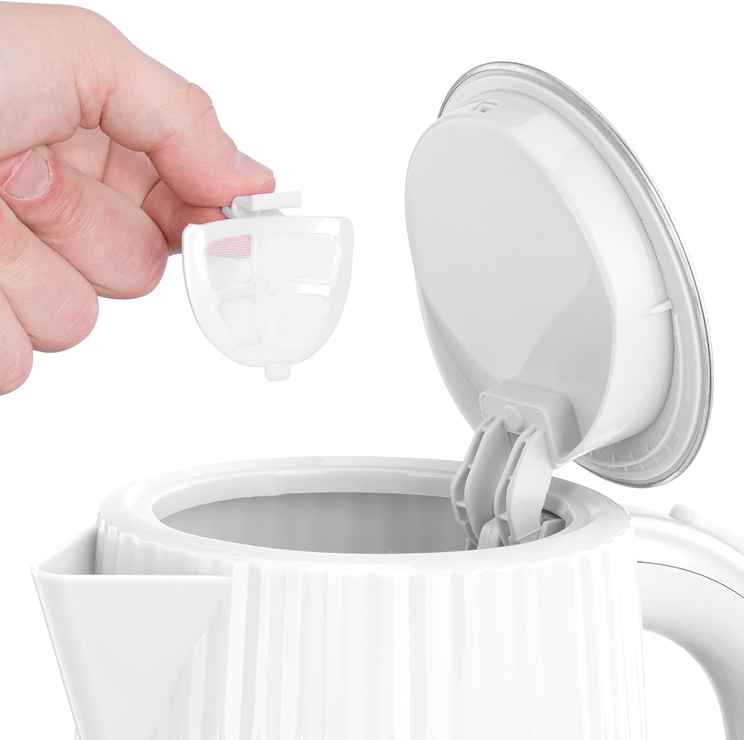 Russell Hobbs Eden Kettle, RHK2736WHT, Textured Design, Push to Open Lid, 360&deg; Base & Cord Storage, Water Window with Gauge, 1.7L Capacity, White image number 4