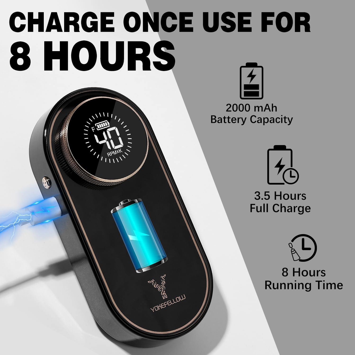 YOKE FELLOW Pngles Professional 40000RPM Portable Rechargeable Nail Drill with LCD Display and 12 Sanding Bits for Pedicure Manicure