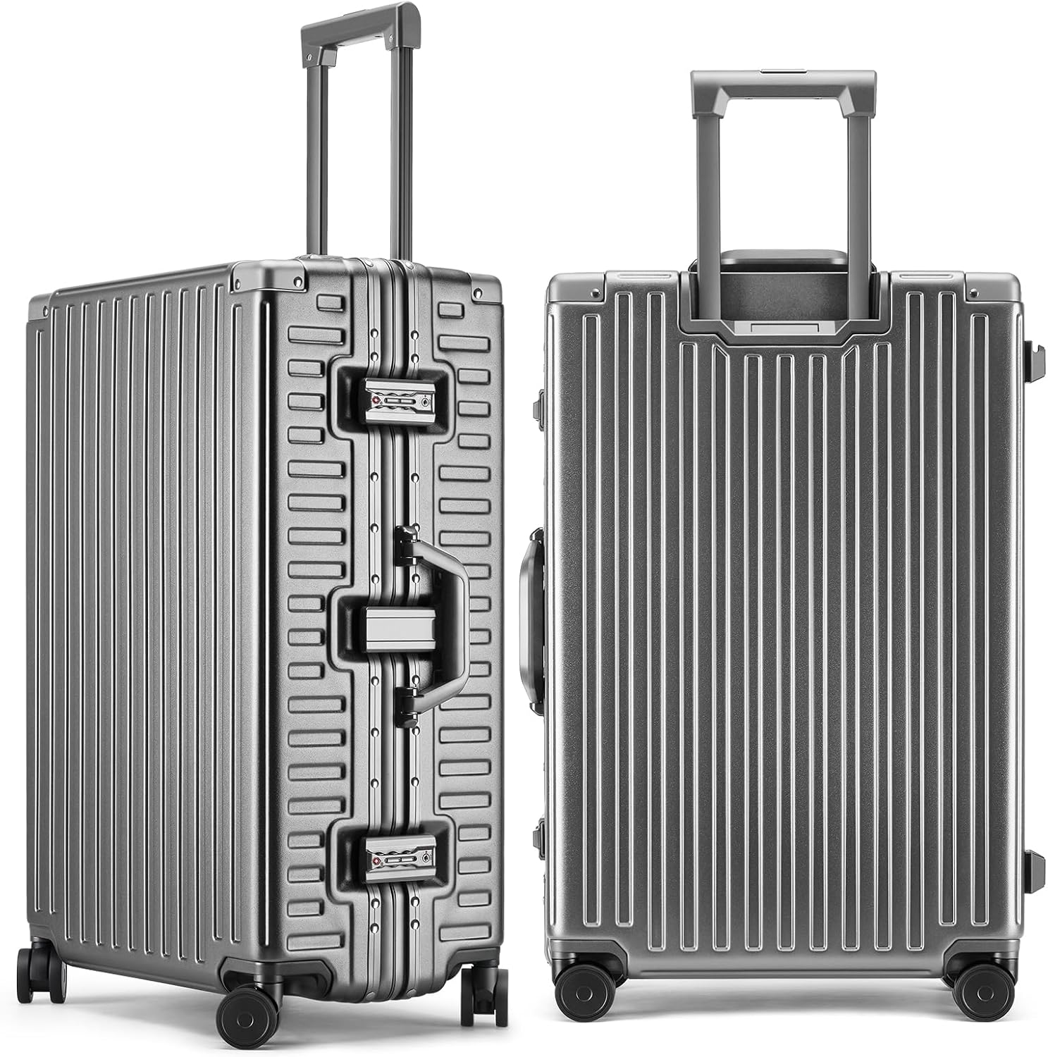 ROAMING Zipperless Luggage, White, 26 Inch Checked Luggage, Zipperless Luggage with Spinner Wheels - Polycarbonate Aluminum Hard Shell Suitcase