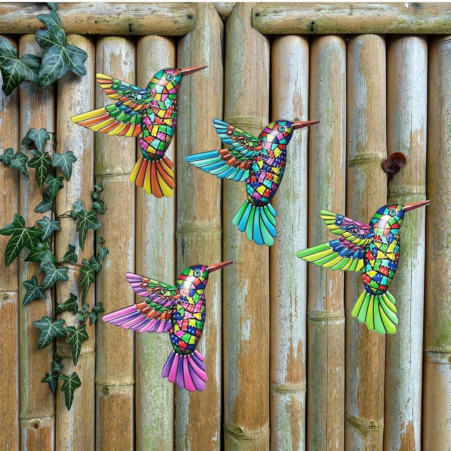 Metal Hummingbird Wall Art Decor 4Pcs, Hummingbird Hanging for Garden Fence, Farmhouse, Patio image number 6