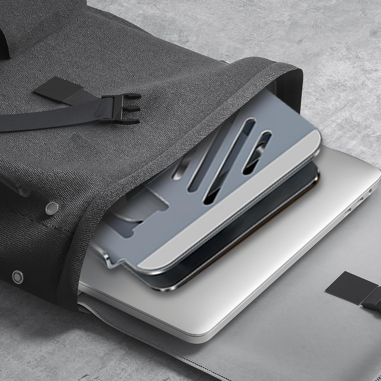 ALUCKKEY 360&deg; Rotating Laptop & Phone Stand, Heavy Duty Foldable Riser with Cooling Vents, Fits up to 17.3" Laptop, Tablet & Mobile, Compatible with Air, Pro, Dell, HP, Lenovo, Silver