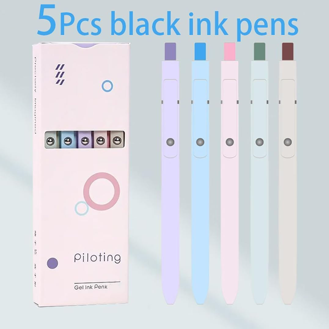 KAPASKI Gel Pens, 5 Pcs 0.5Mm Black Ink Pens Fine Point Smooth Writing Pens with Silicone Grip, High-End Series Metal Clip Retractable Pens for Journaling Note Taking image number 4