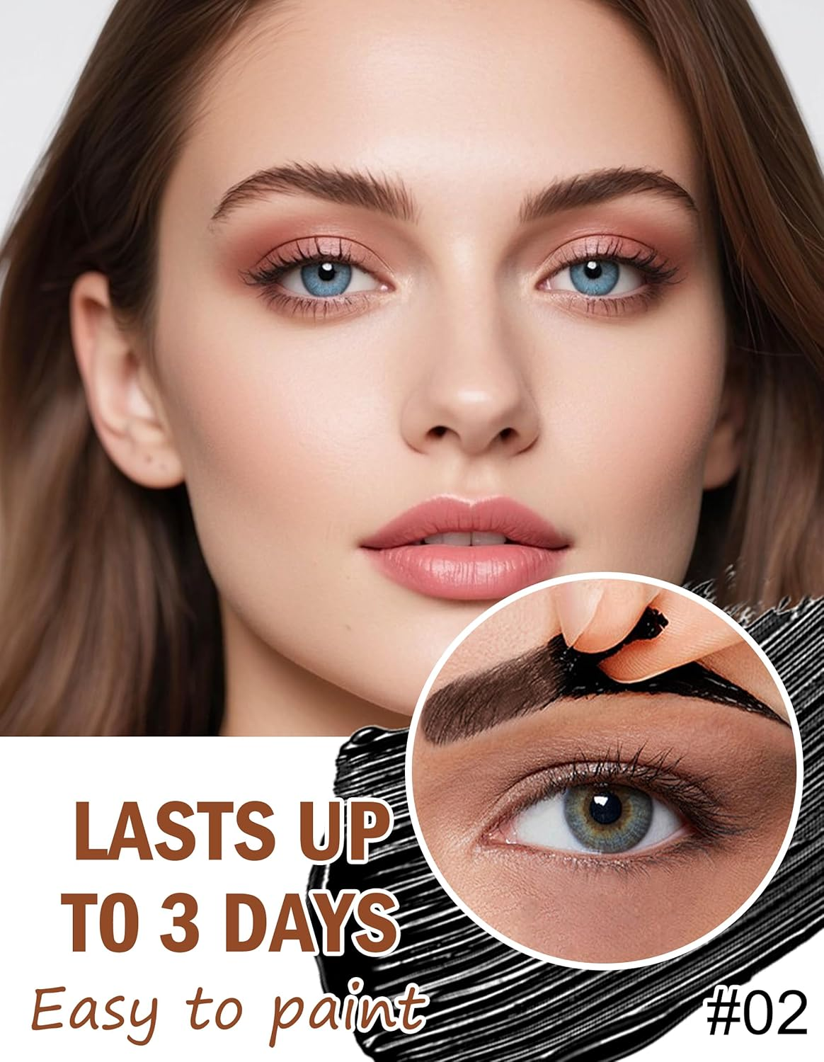 Erinde Peel off Tattoo Eyebrow Gel, Long Lasting & Waterproof Eyebrow Tinted Stain, Smudge Proof Transfer-Proof Brow Gel, Matte Natural Brow Tint Cream, Eye Brow Dye Makeup for Women with Brush, 02 - 02 image number 2